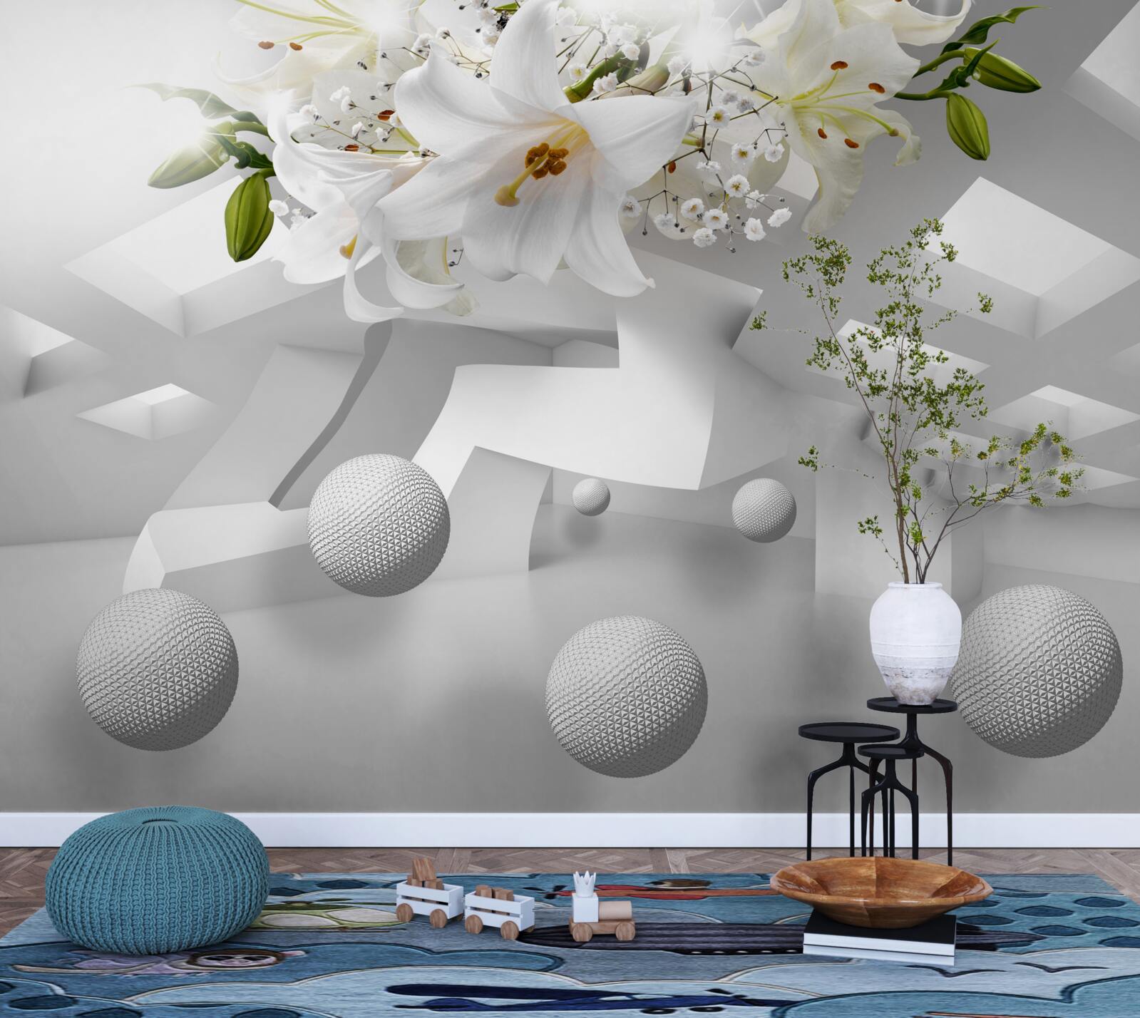 Фотошпалери повітряні кулі лілії в космосі