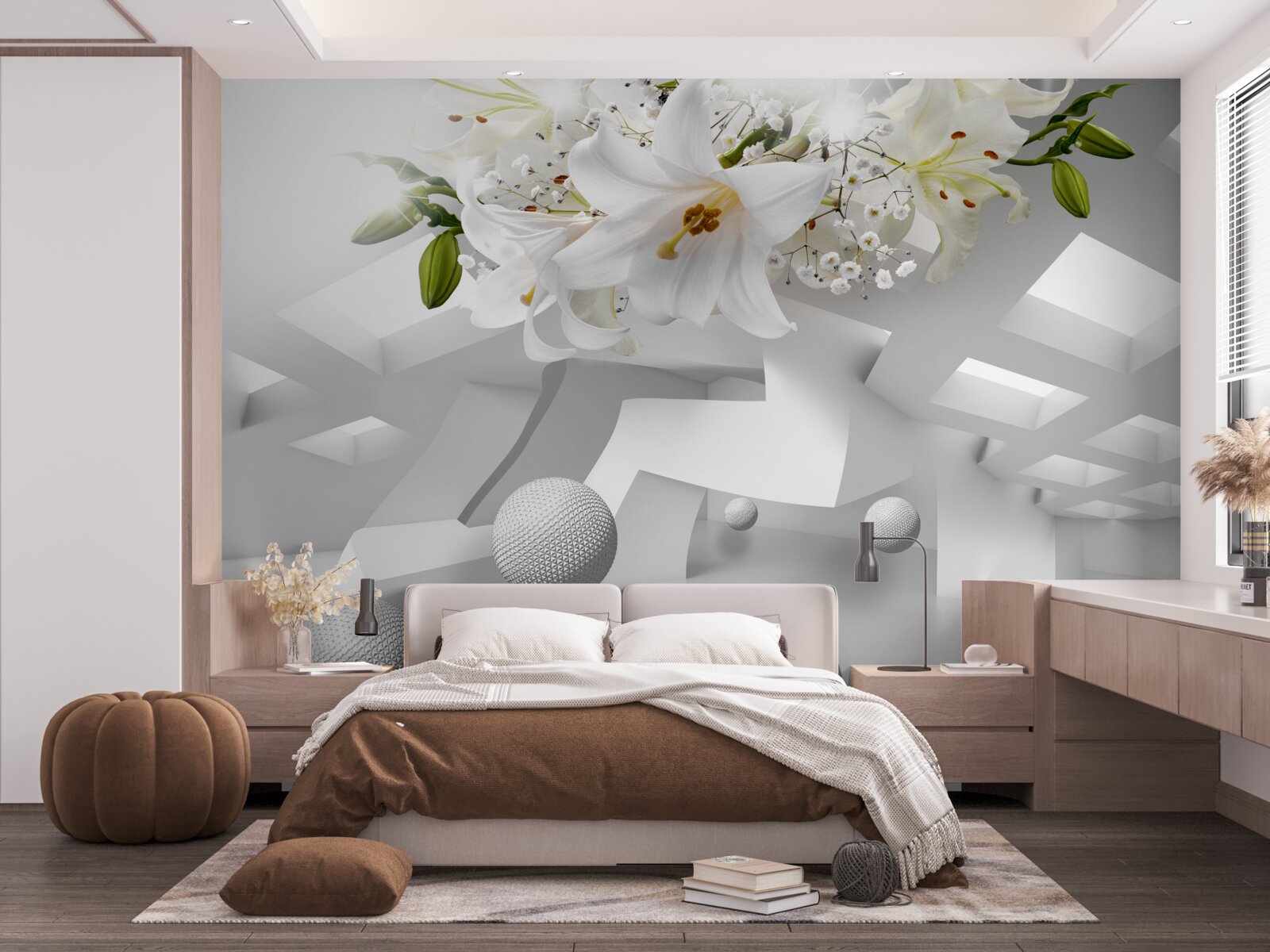 Фотошпалери повітряні кулі лілії в космосі