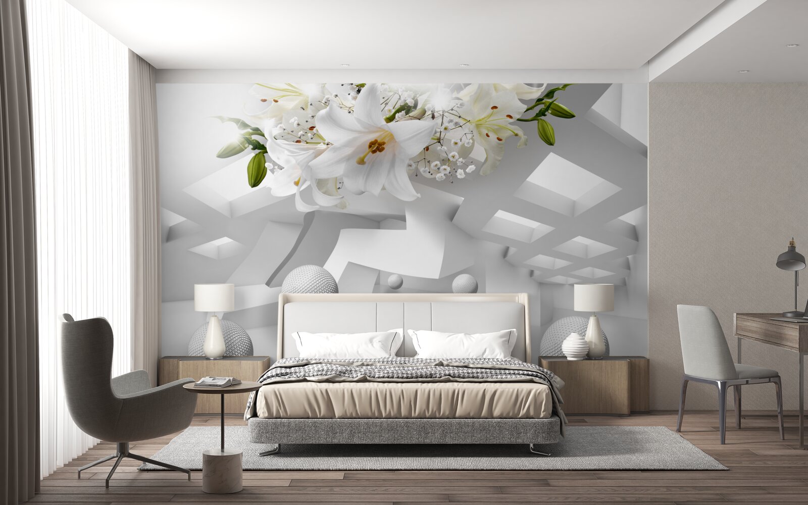 Фотошпалери повітряні кулі лілії в космосі