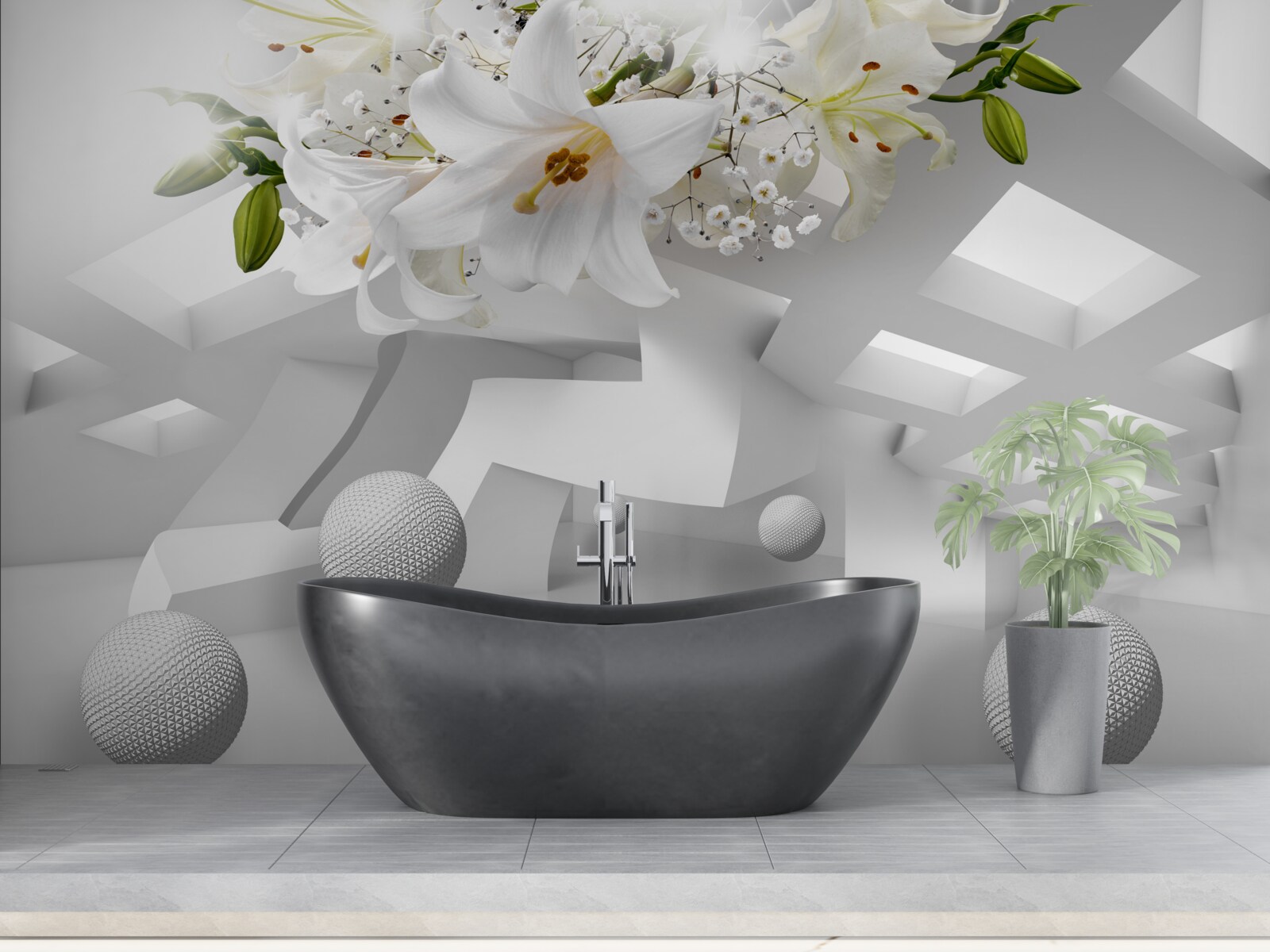 Фотошпалери повітряні кулі лілії в космосі