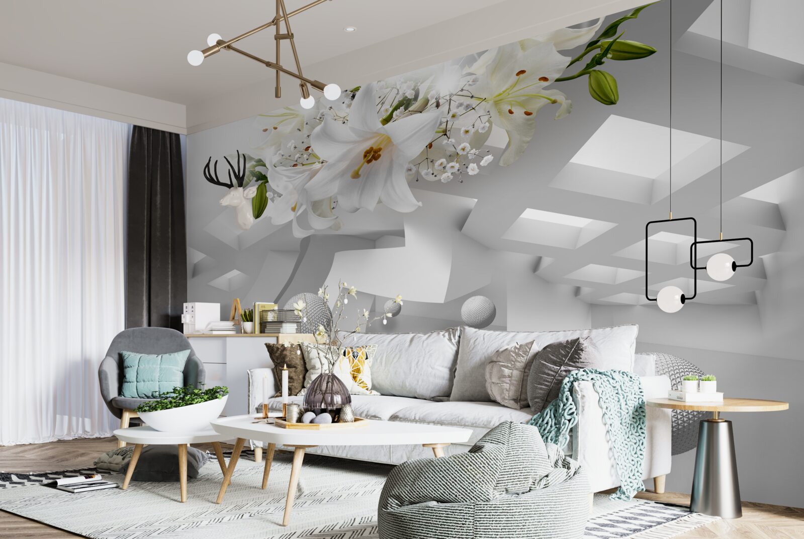 Фотошпалери повітряні кулі лілії в космосі