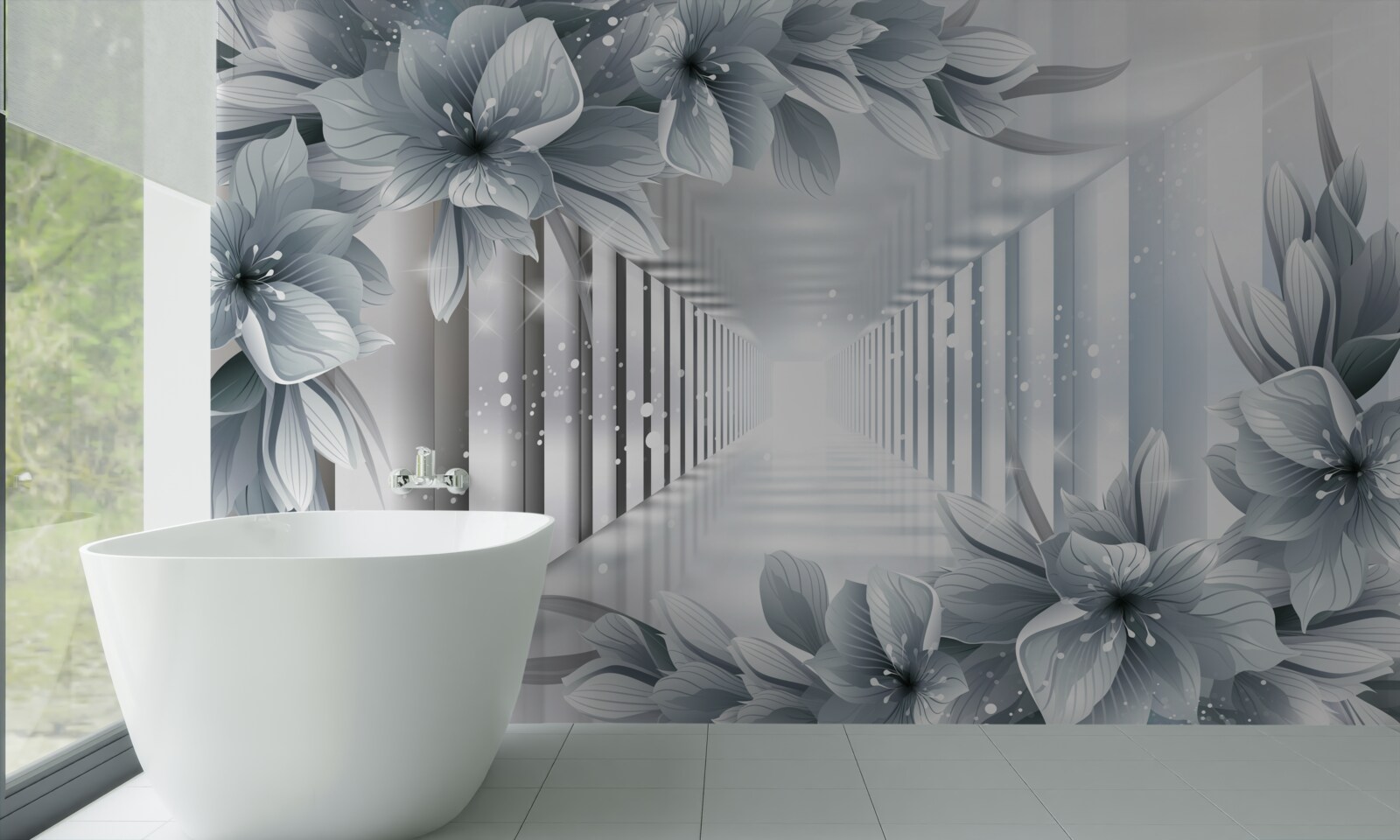 Фотошпалери нескінченний тунель і барвисті рослини