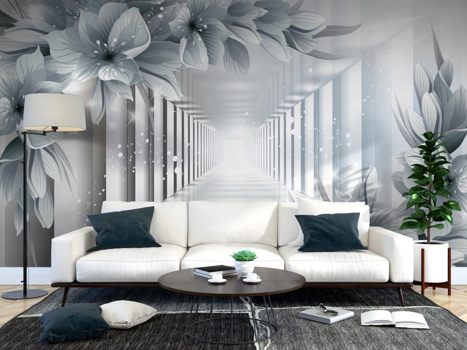 Фотошпалери нескінченний тунель і барвисті рослини