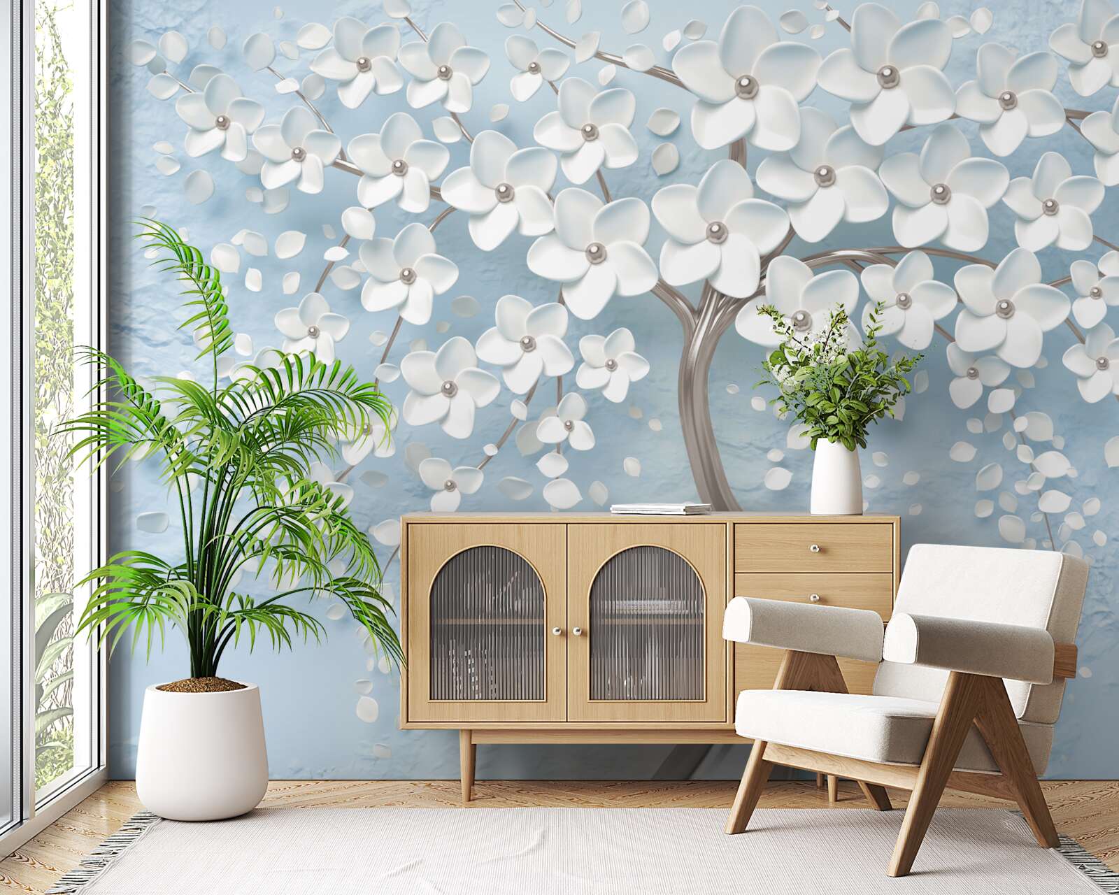 Фотошпалери на тлі блакитного неба стоїть дерево