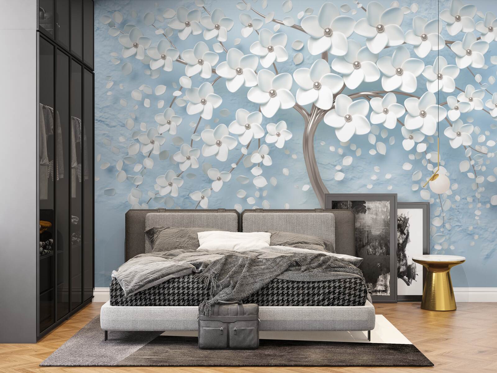 Фотошпалери на тлі блакитного неба стоїть дерево