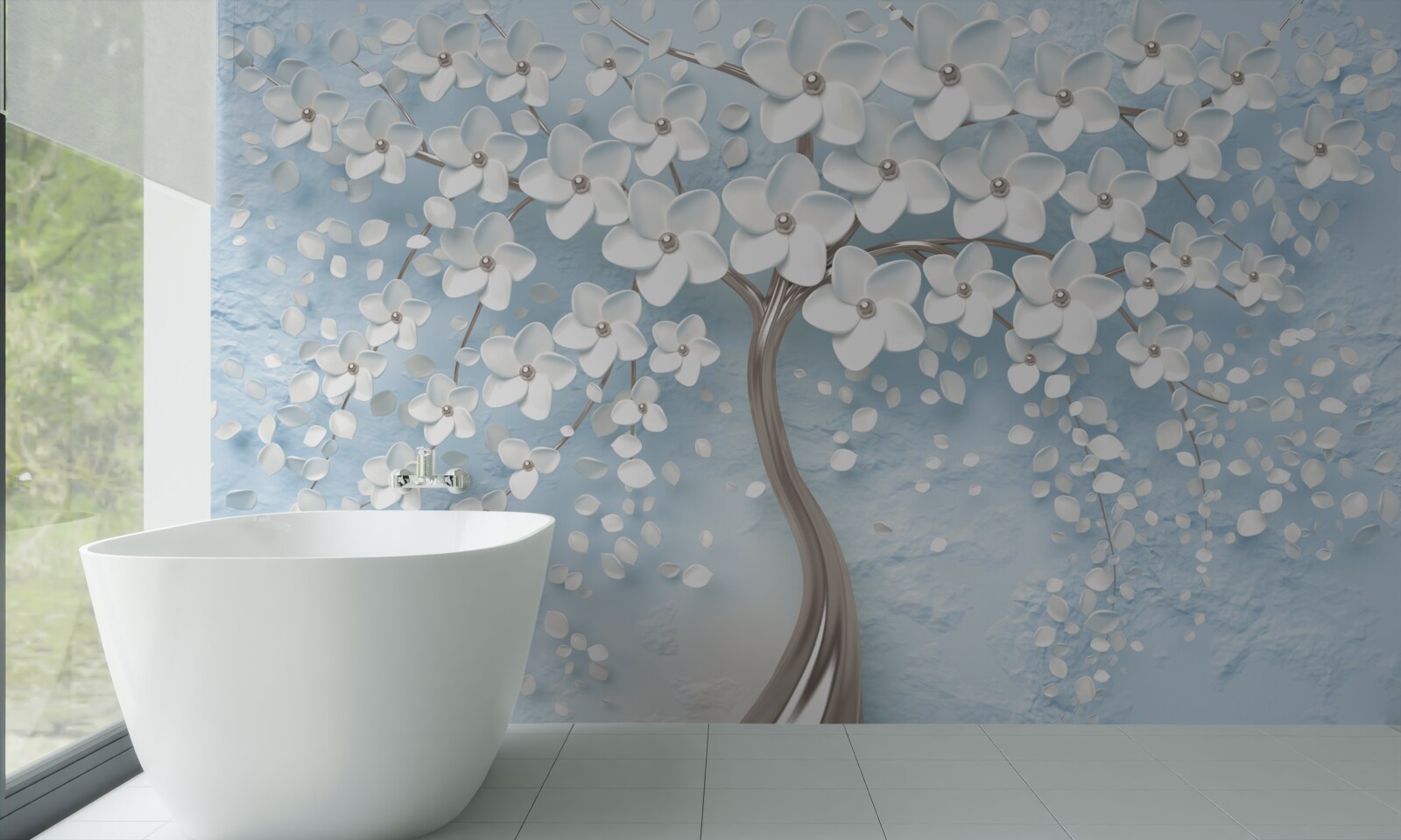 Фотошпалери на тлі блакитного неба стоїть дерево