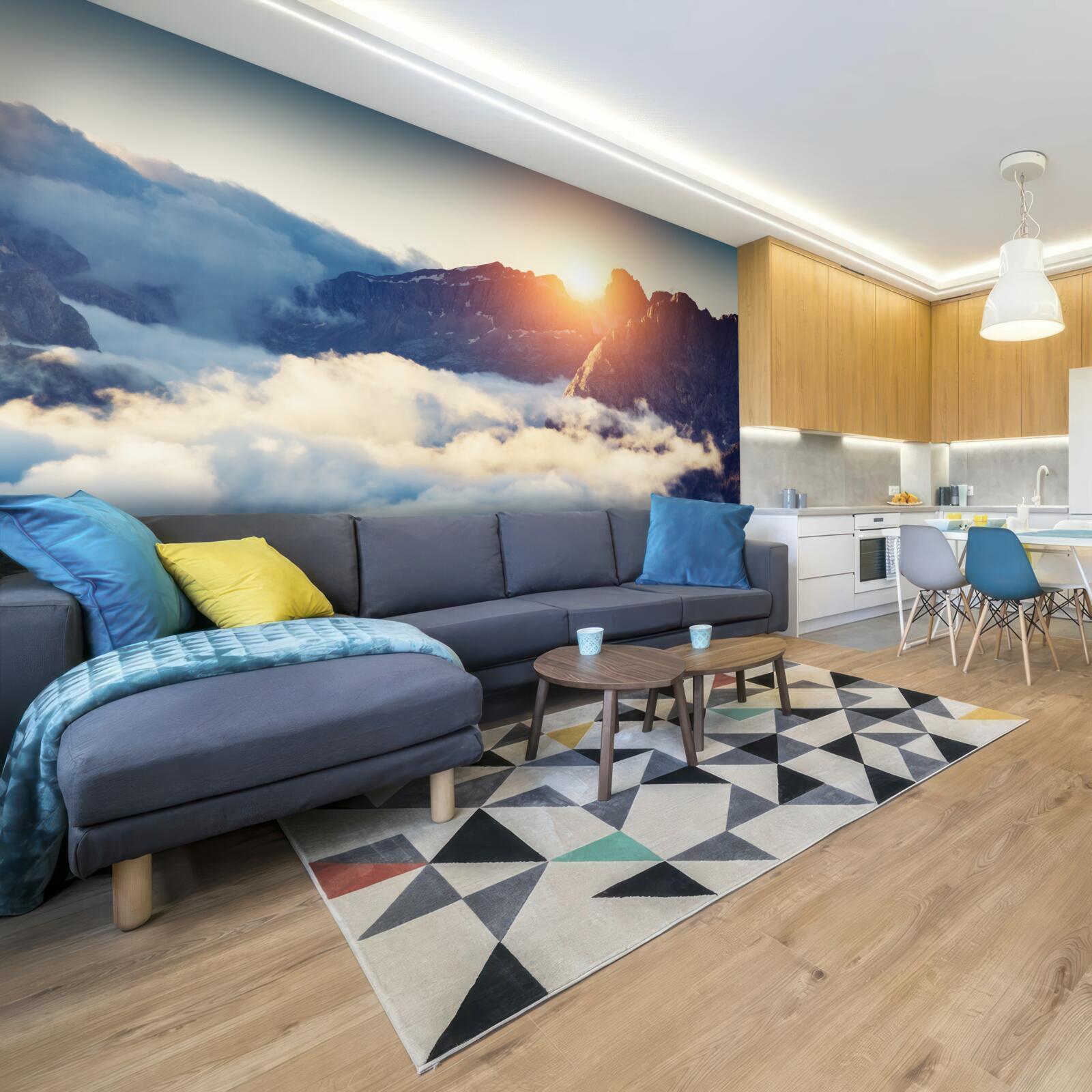 Фотошпалери захід сонця в гірському ландшафті