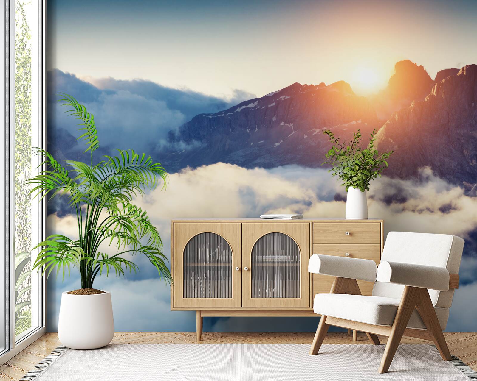 Фотошпалери захід сонця в гірському ландшафті