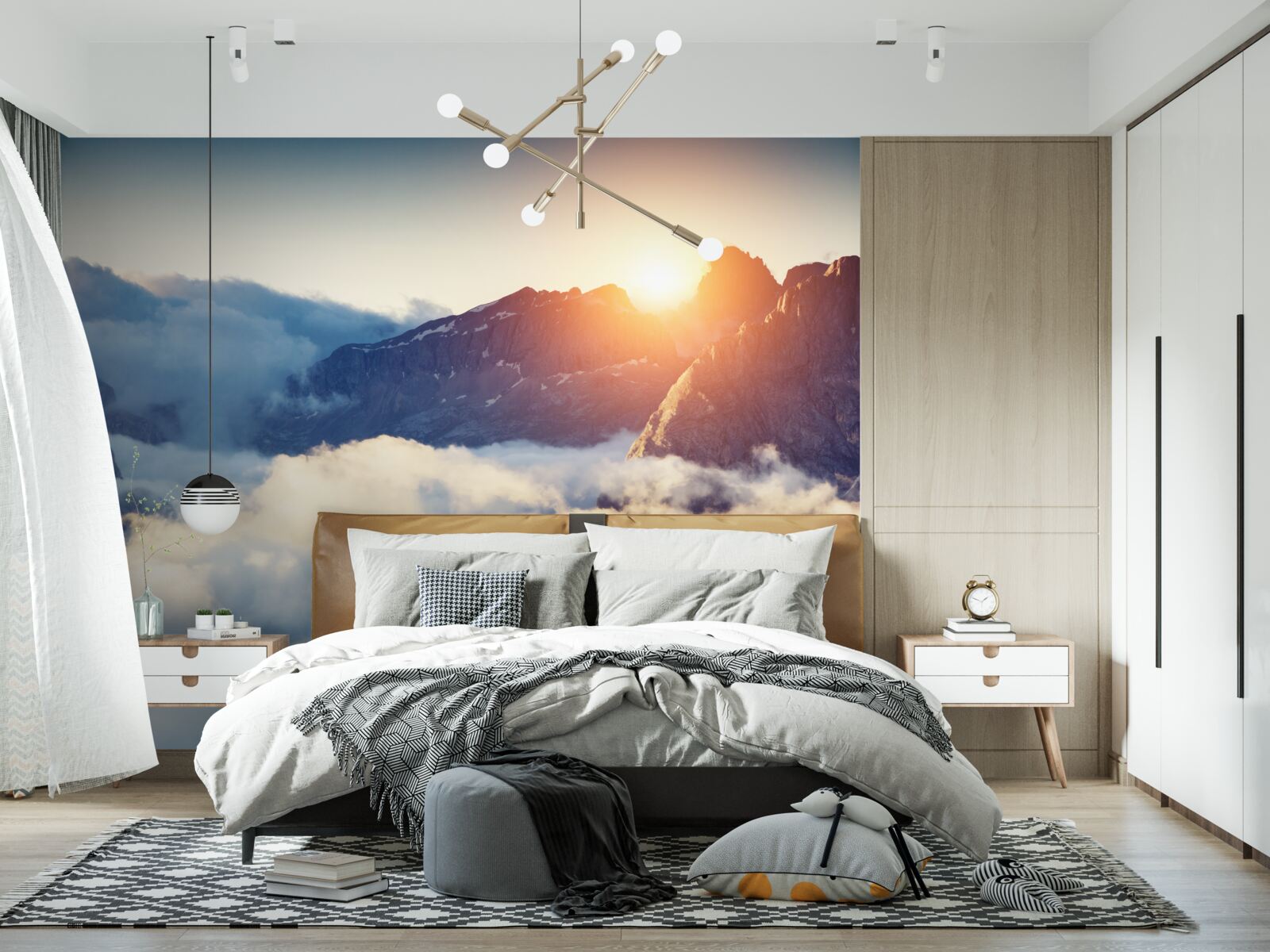 Фотошпалери захід сонця в гірському ландшафті