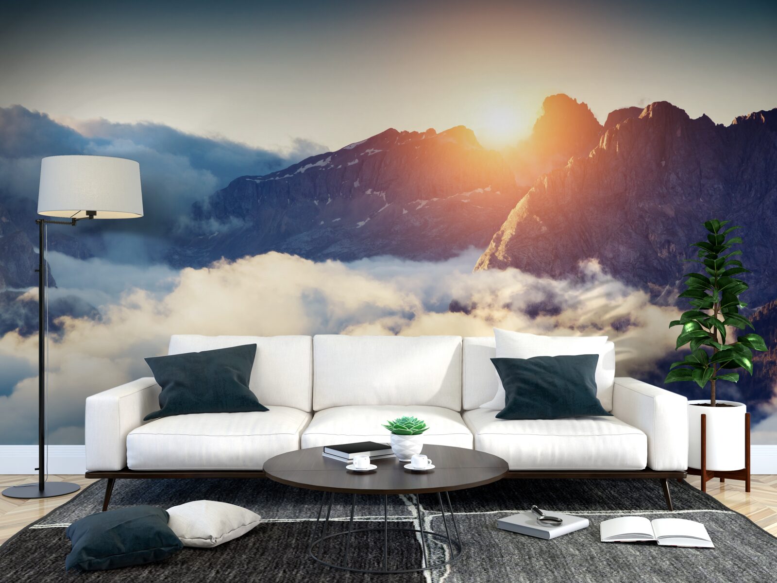 Фотошпалери захід сонця в гірському ландшафті