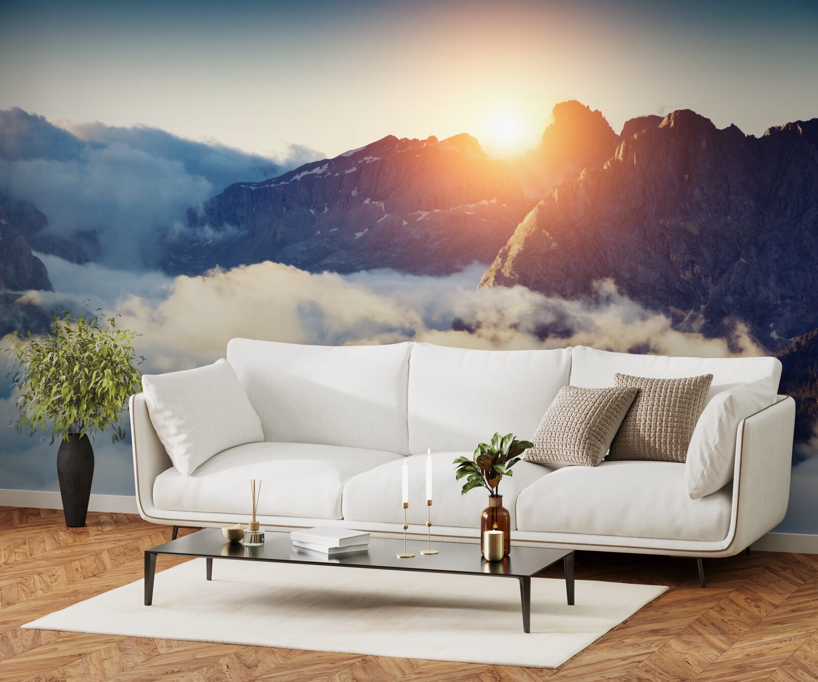 Фотошпалери захід сонця в гірському ландшафті