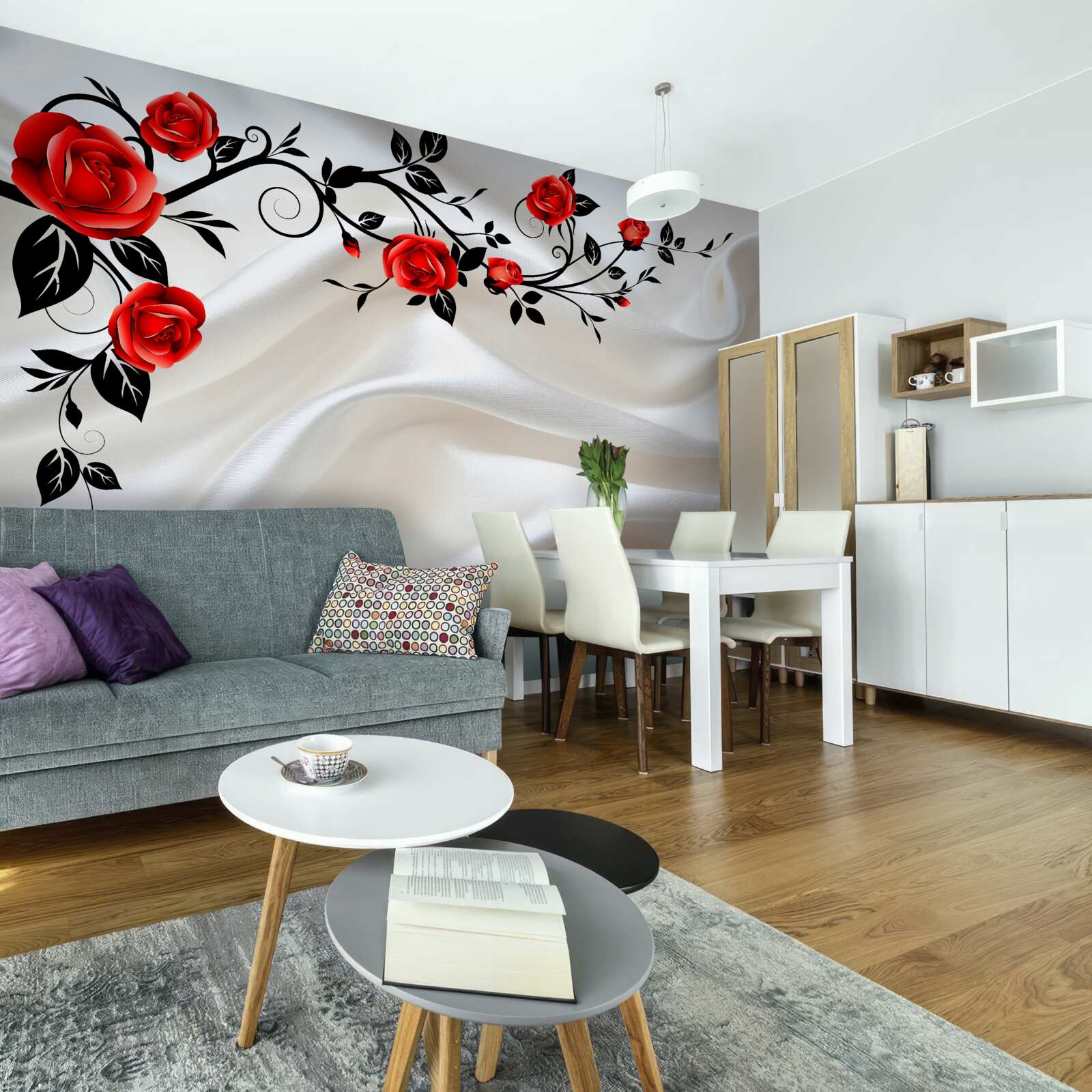 Фотошпалери атлас прикрашений трояндами