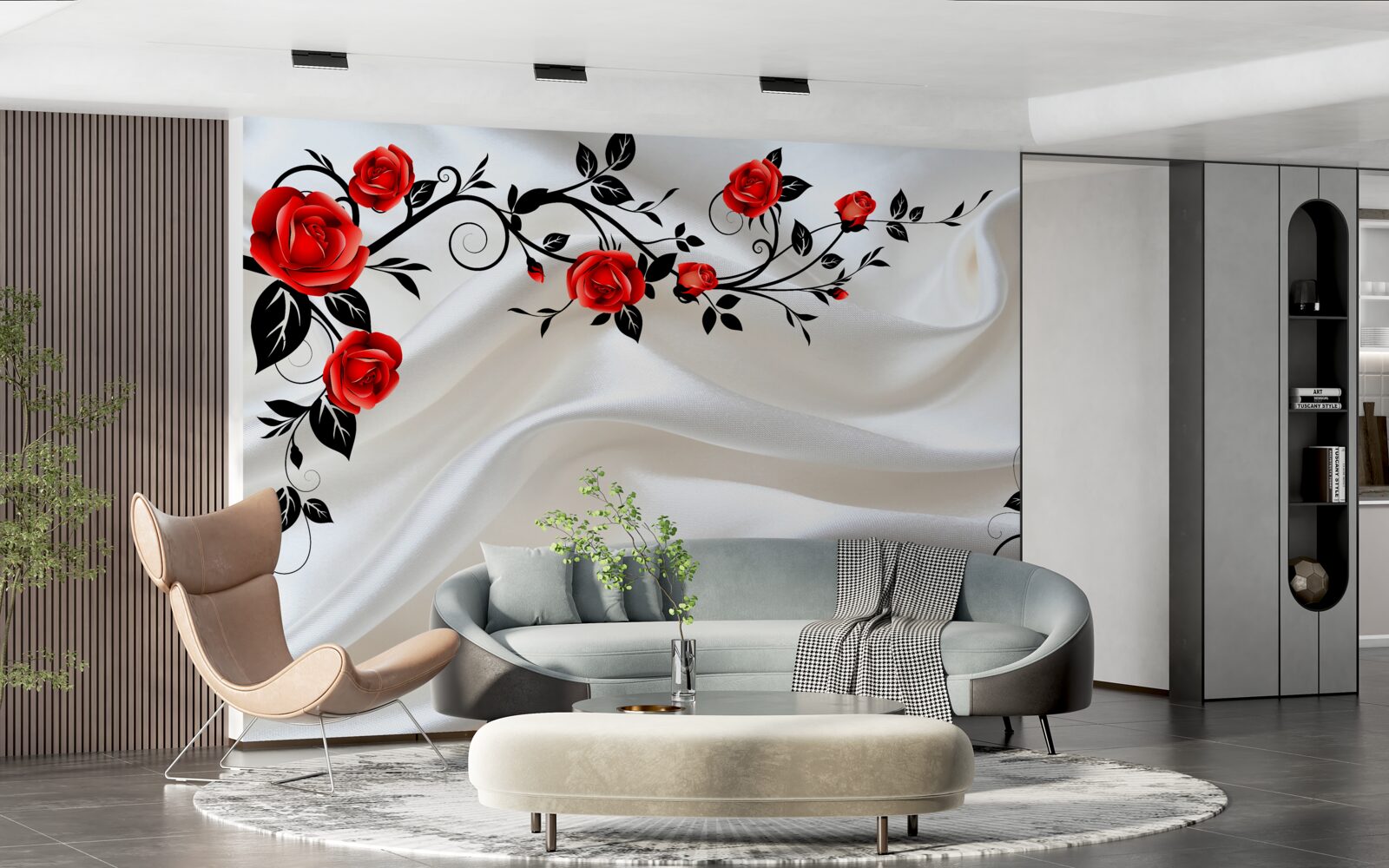 Фотошпалери атлас прикрашений трояндами