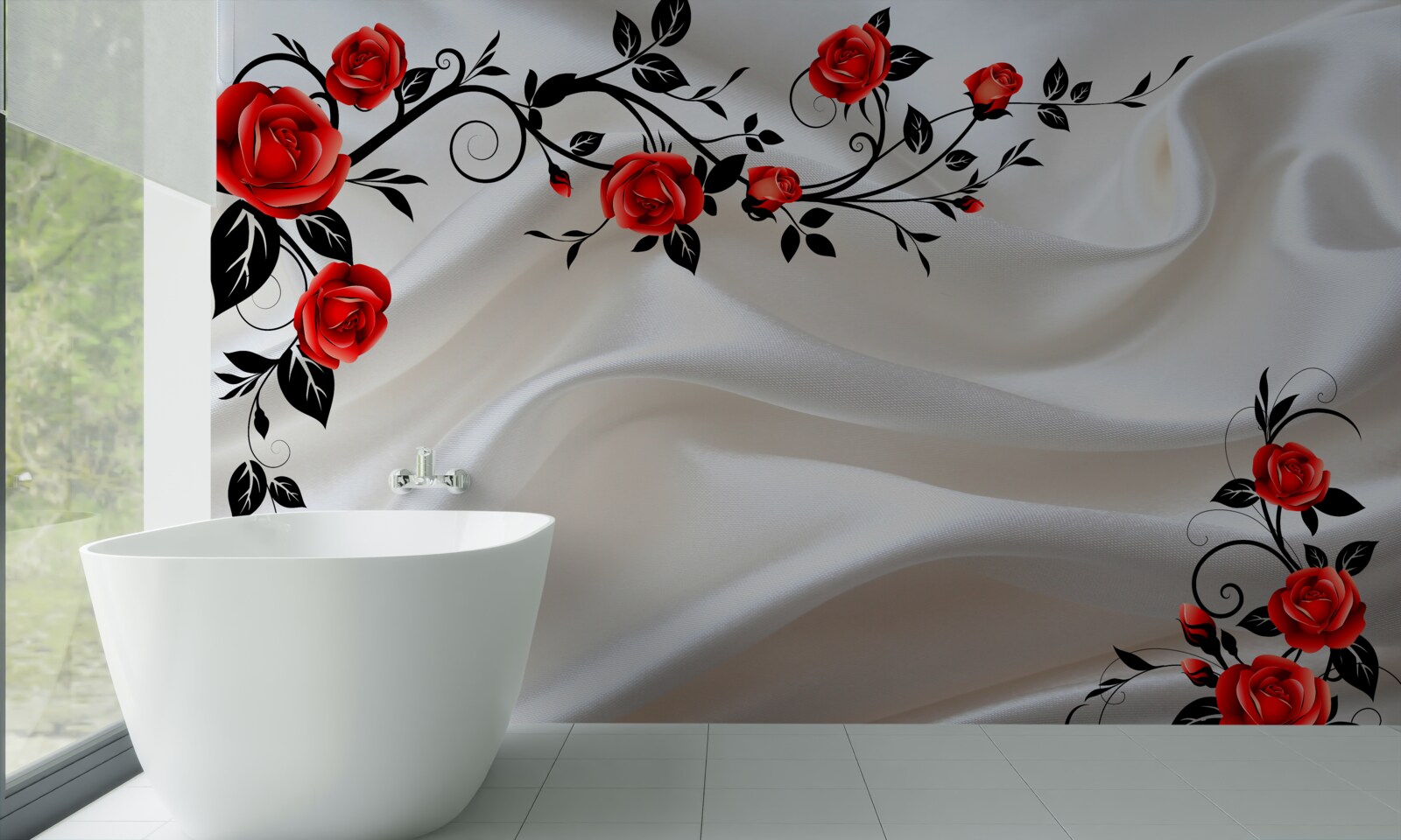 Фотошпалери атлас прикрашений трояндами