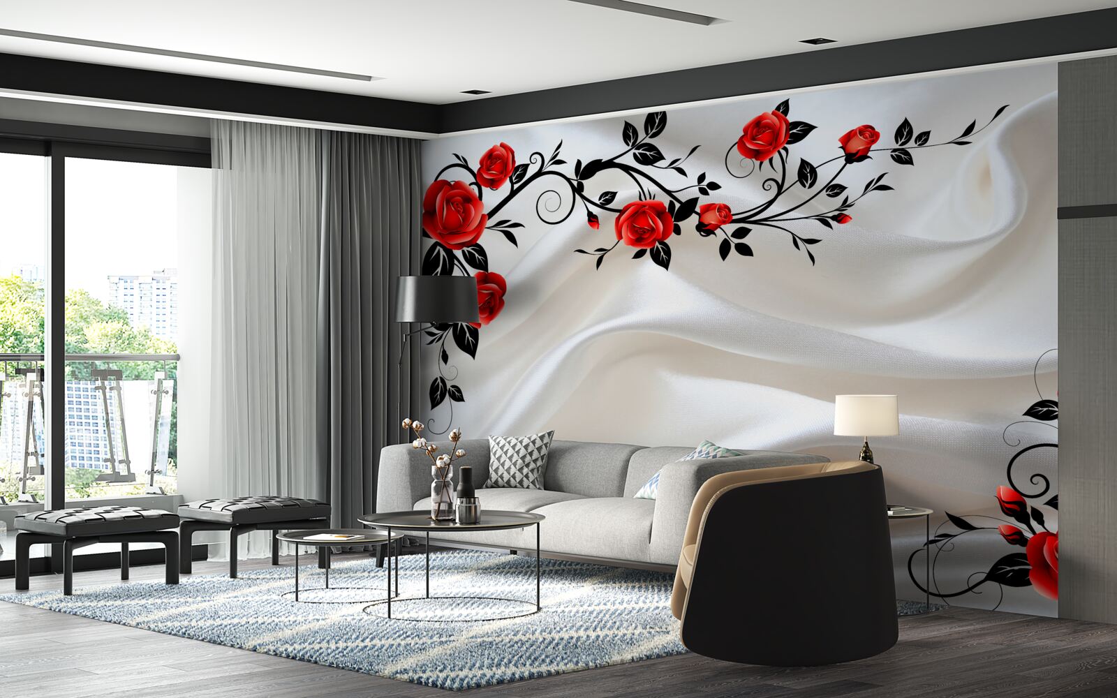 Фотошпалери атлас прикрашений трояндами