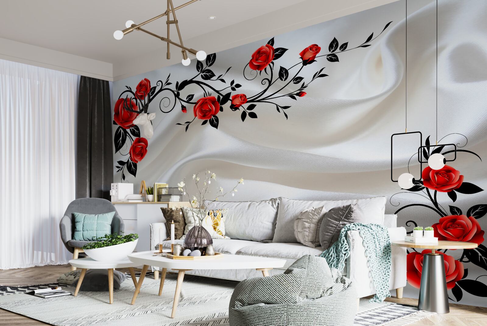 Фотошпалери атлас прикрашений трояндами