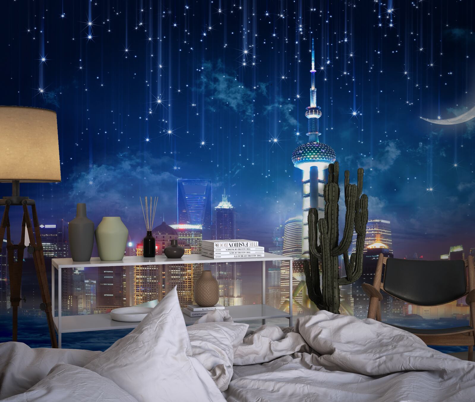 Фотошпалери сині та фіолетові меблі