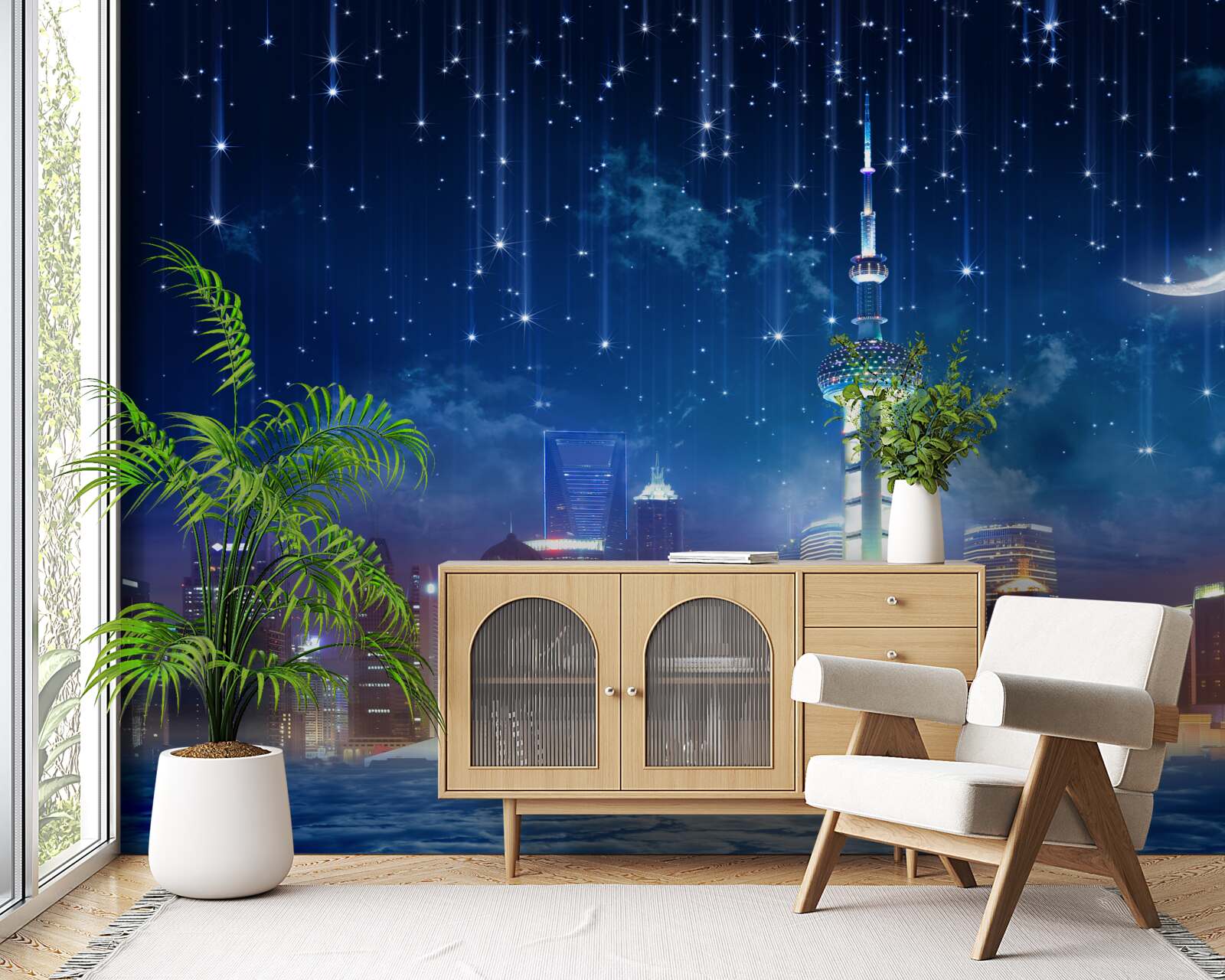 Фотошпалери сині та фіолетові меблі