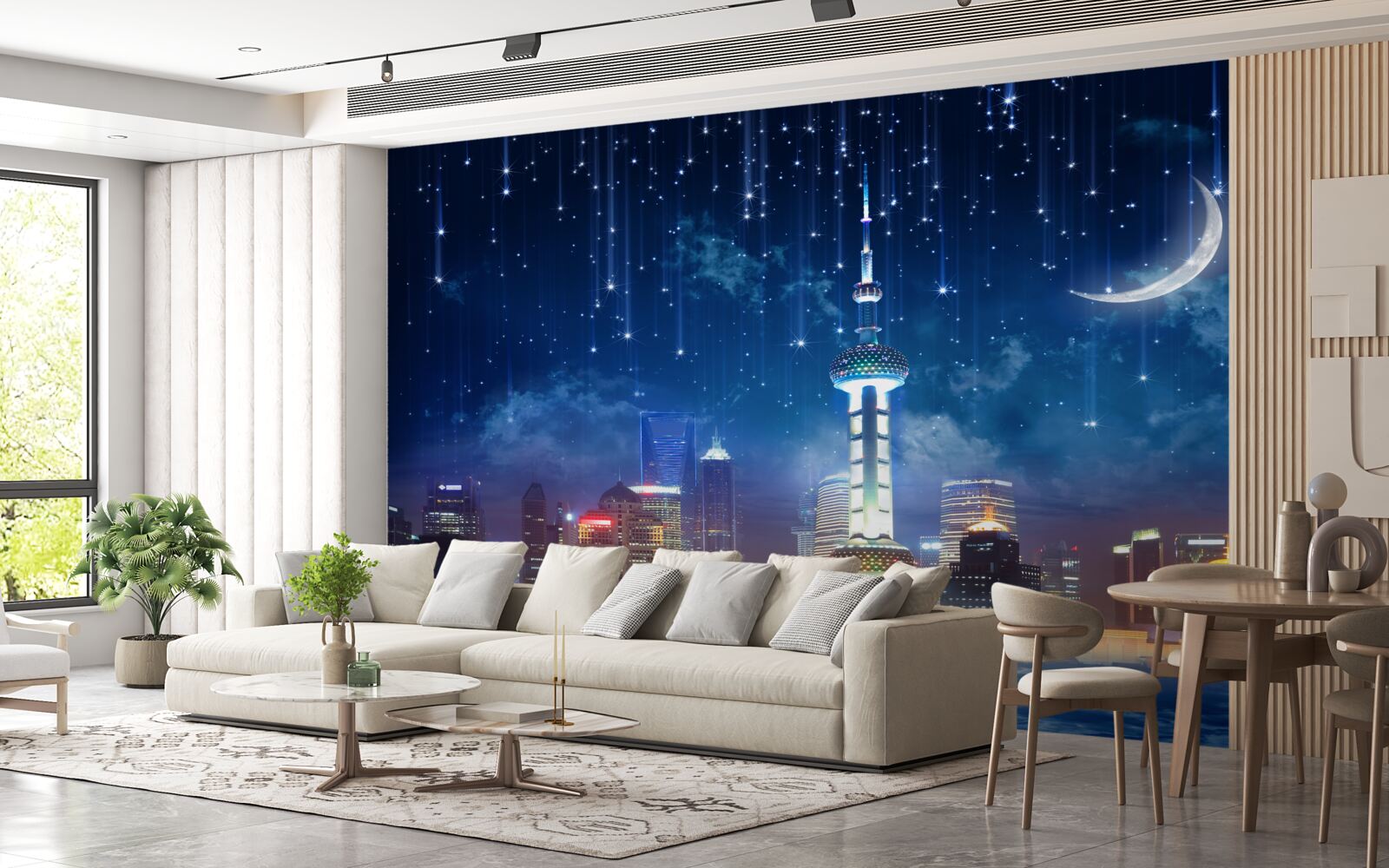 Фотошпалери сині та фіолетові меблі