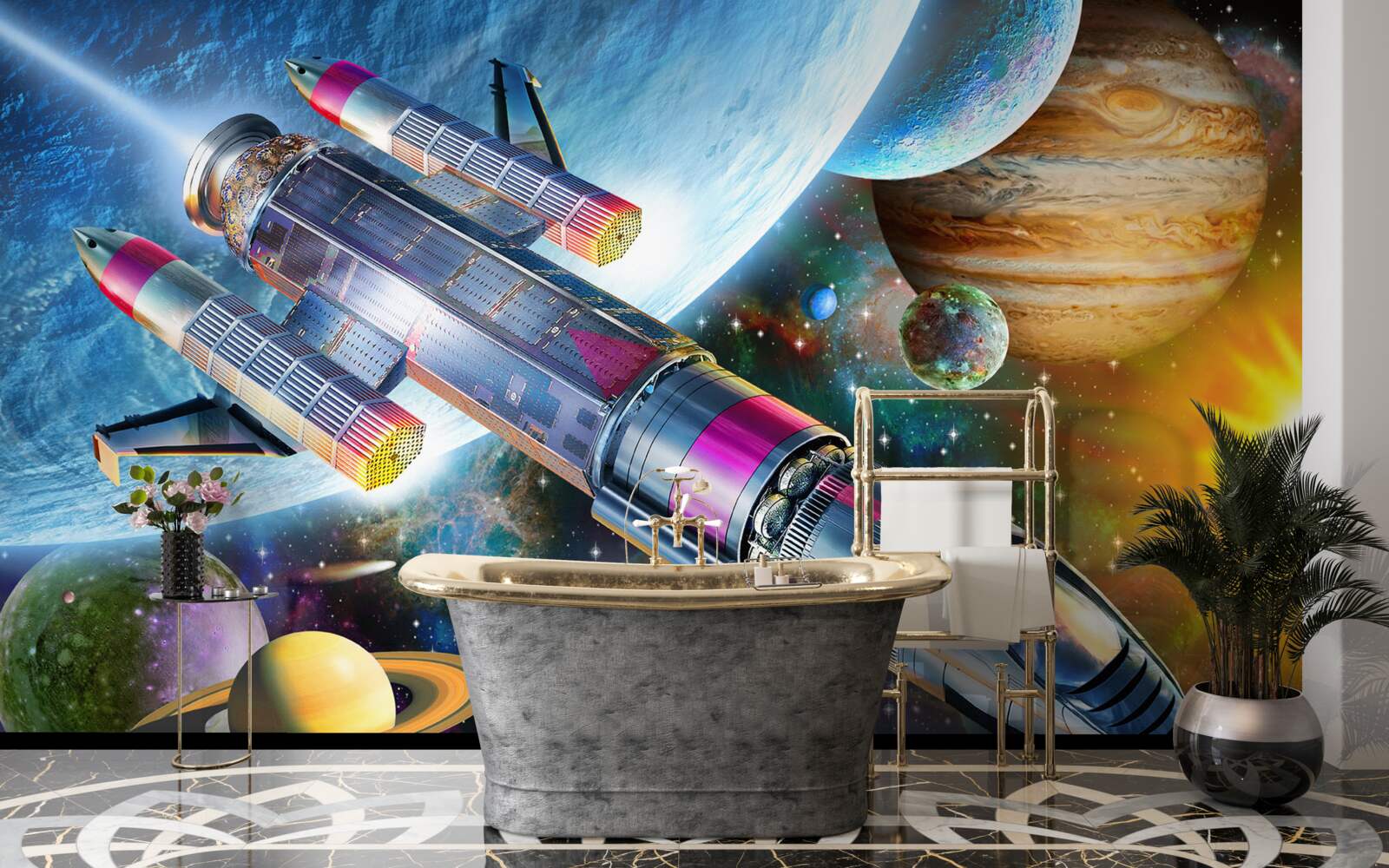 Фотошпалери Космічне середовище, Всесвіт і супутник