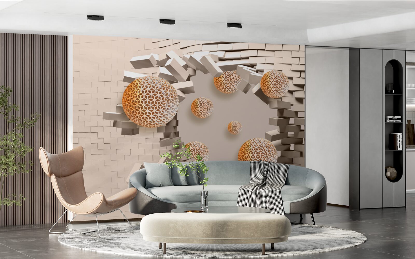 Фотошпалери 3d кулі та перегородки