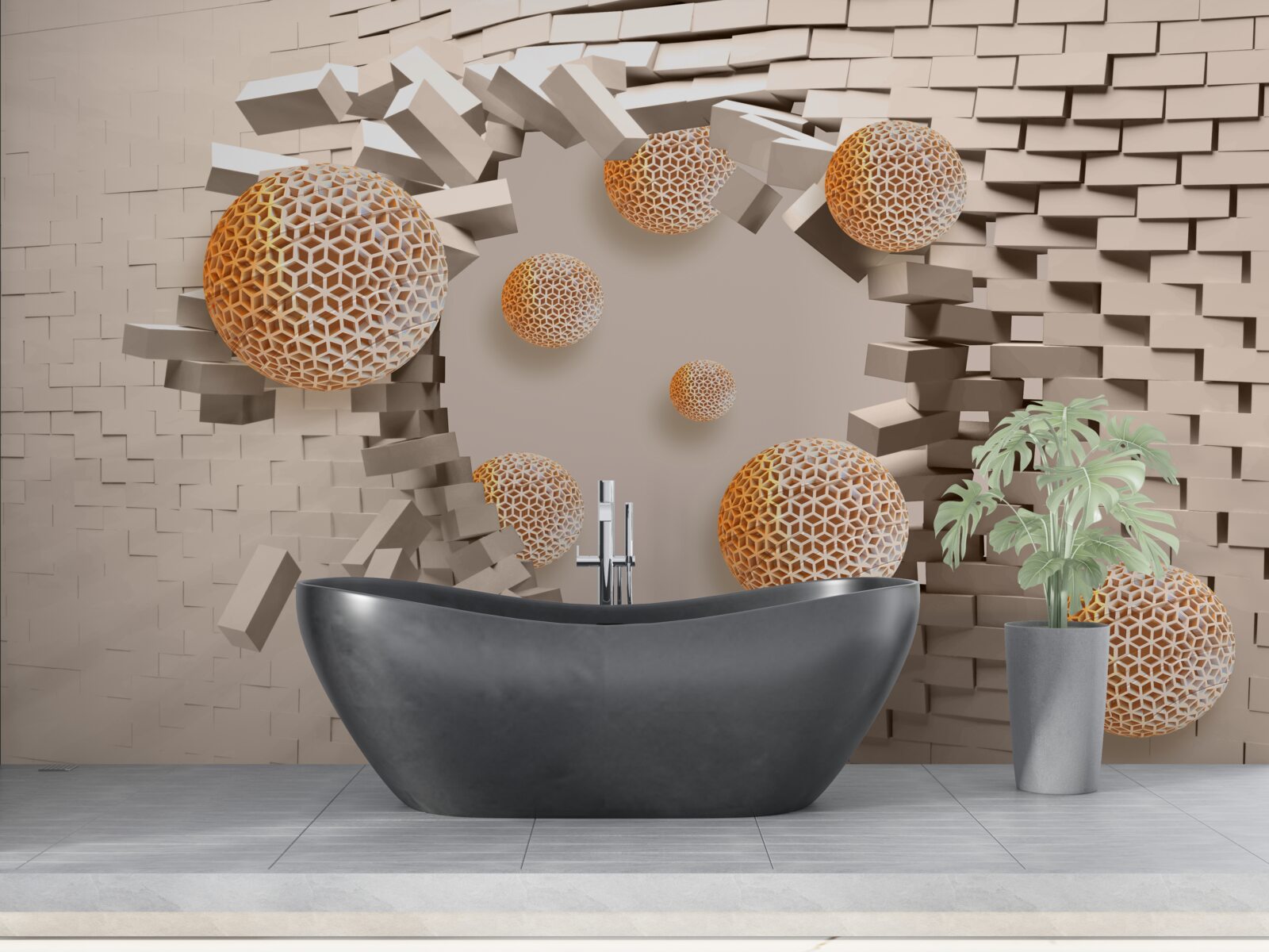 Фотошпалери 3d кулі та перегородки