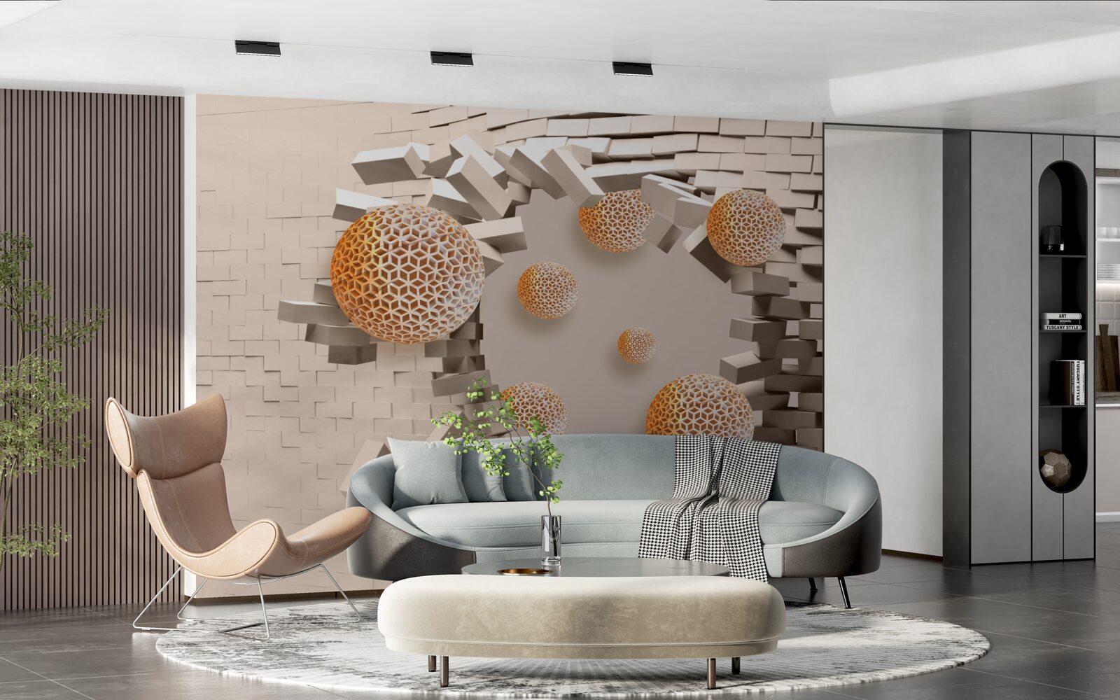 Фотошпалери 3d кулі та перегородки