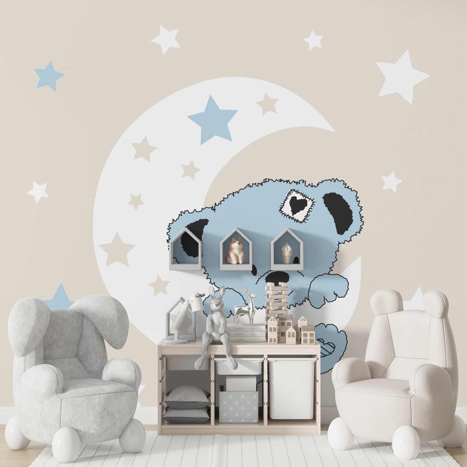 Фотошпалери ведмежатко чіпляється за місяць