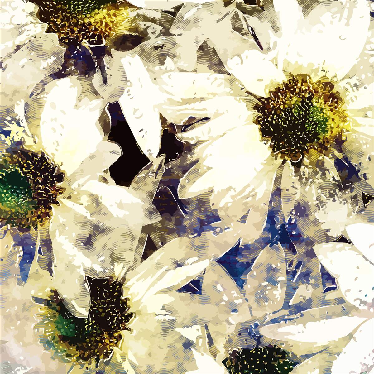 Фотошпалери акварель із зображенням білих ромашок