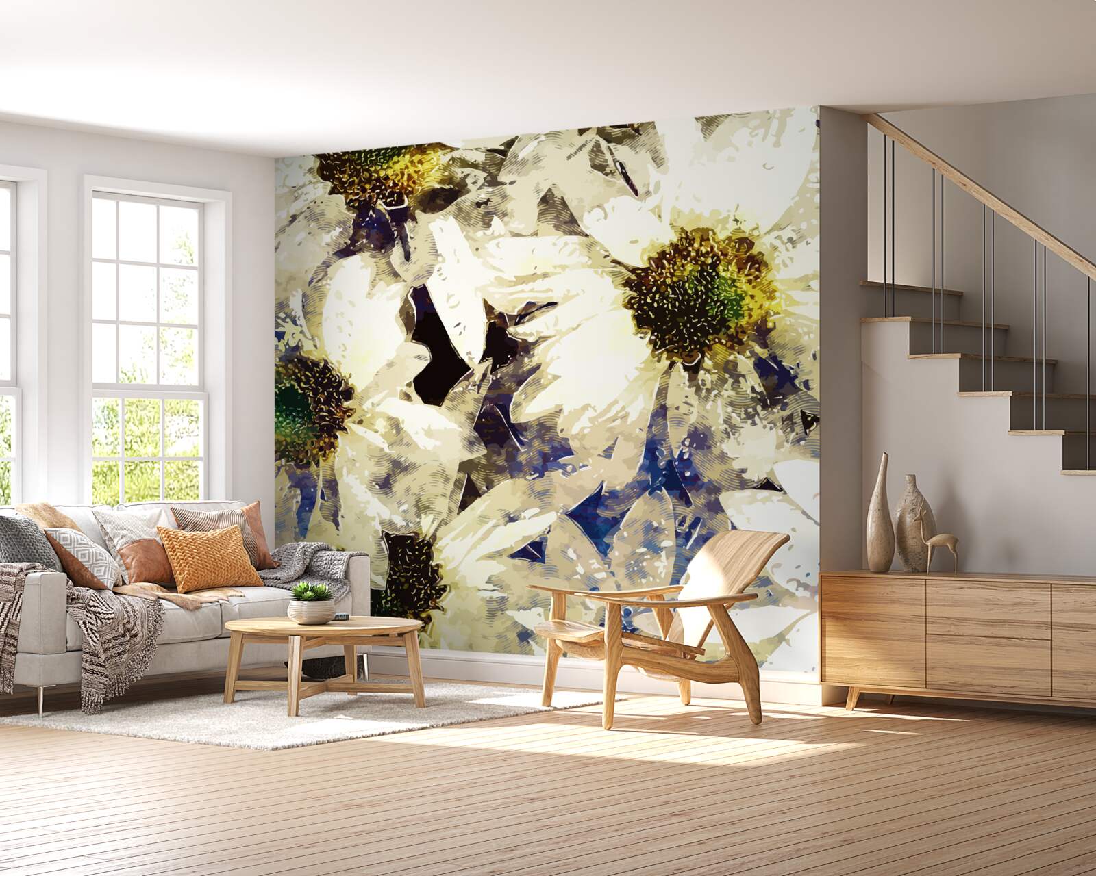 Фотошпалери акварель із зображенням білих ромашок