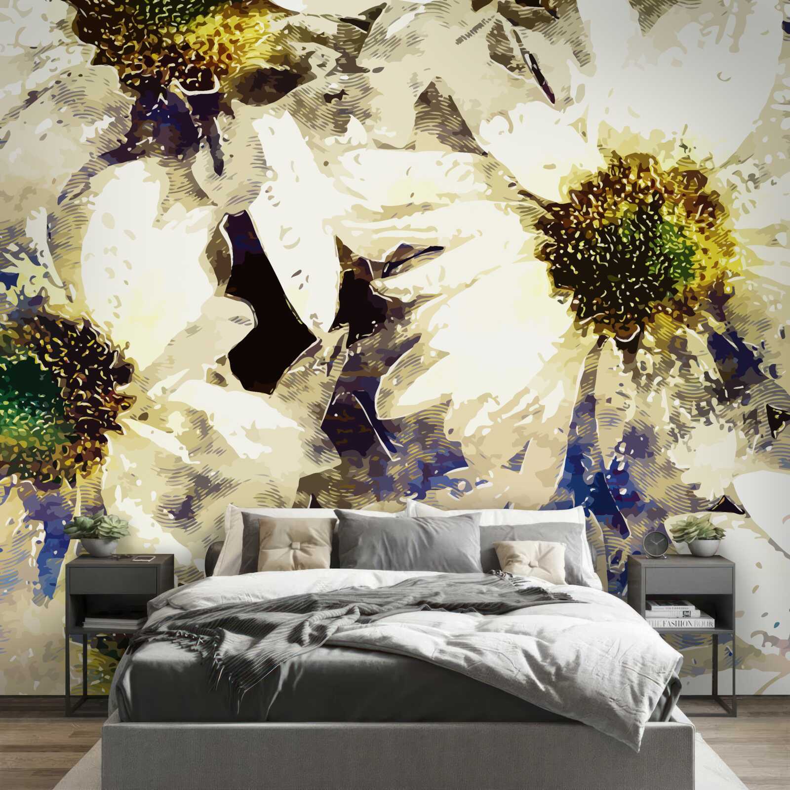 Фотошпалери акварель із зображенням білих ромашок