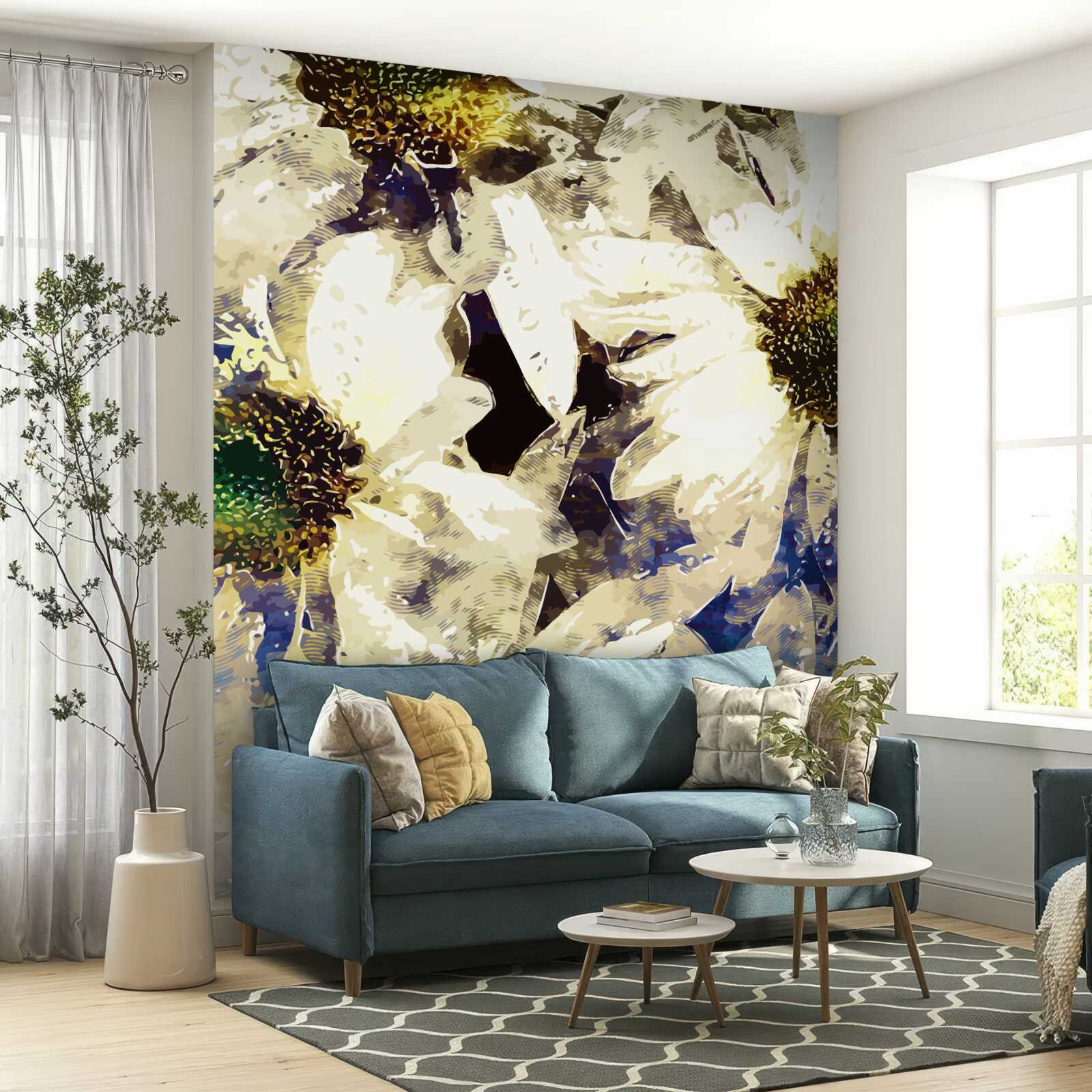 Фотошпалери акварель із зображенням білих ромашок