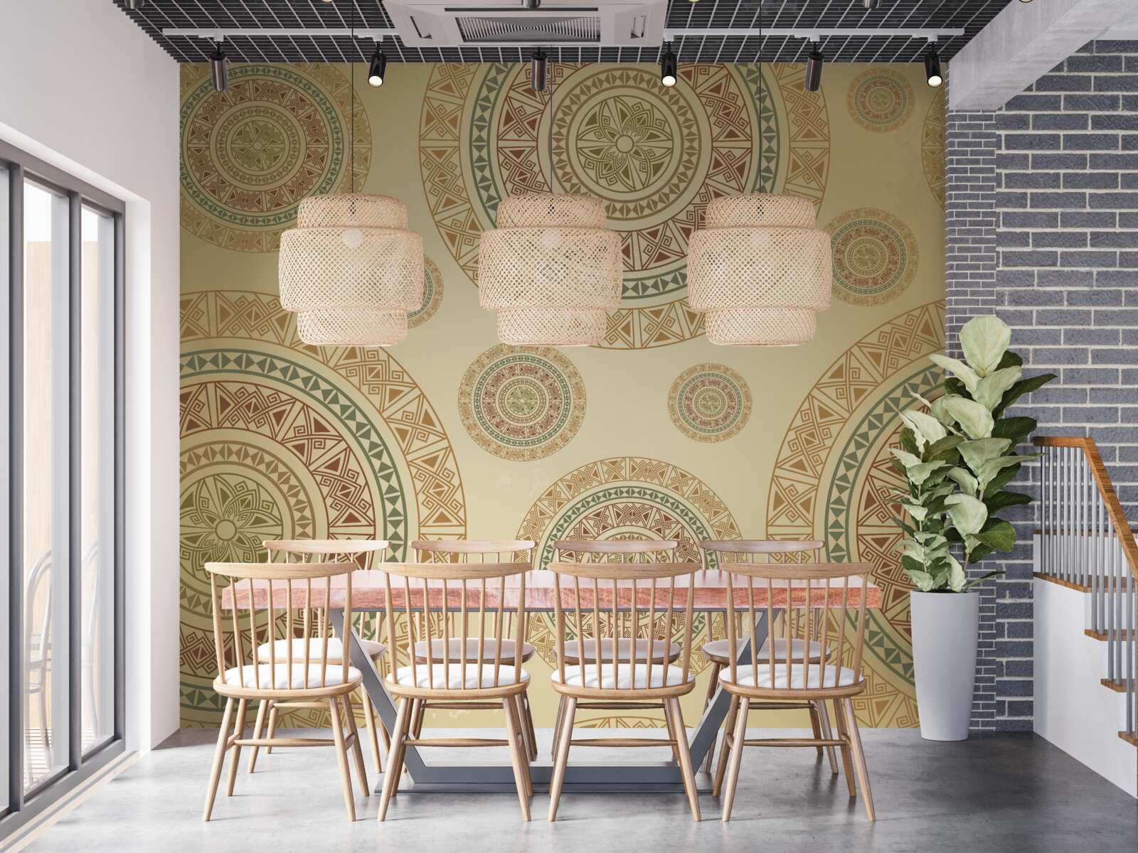 Фотошпалери світло-коричневі фігурки з етнічним мотивом