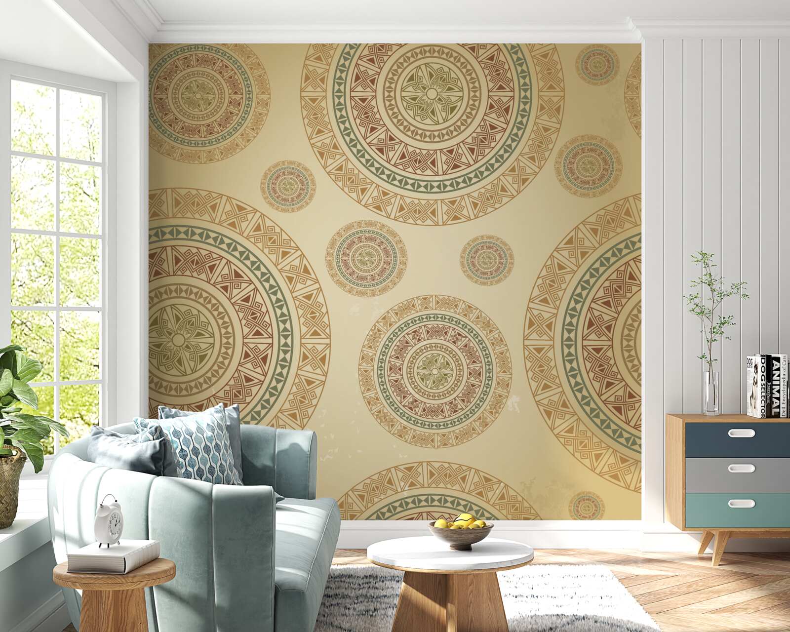 Фотошпалери світло-коричневі фігурки з етнічним мотивом