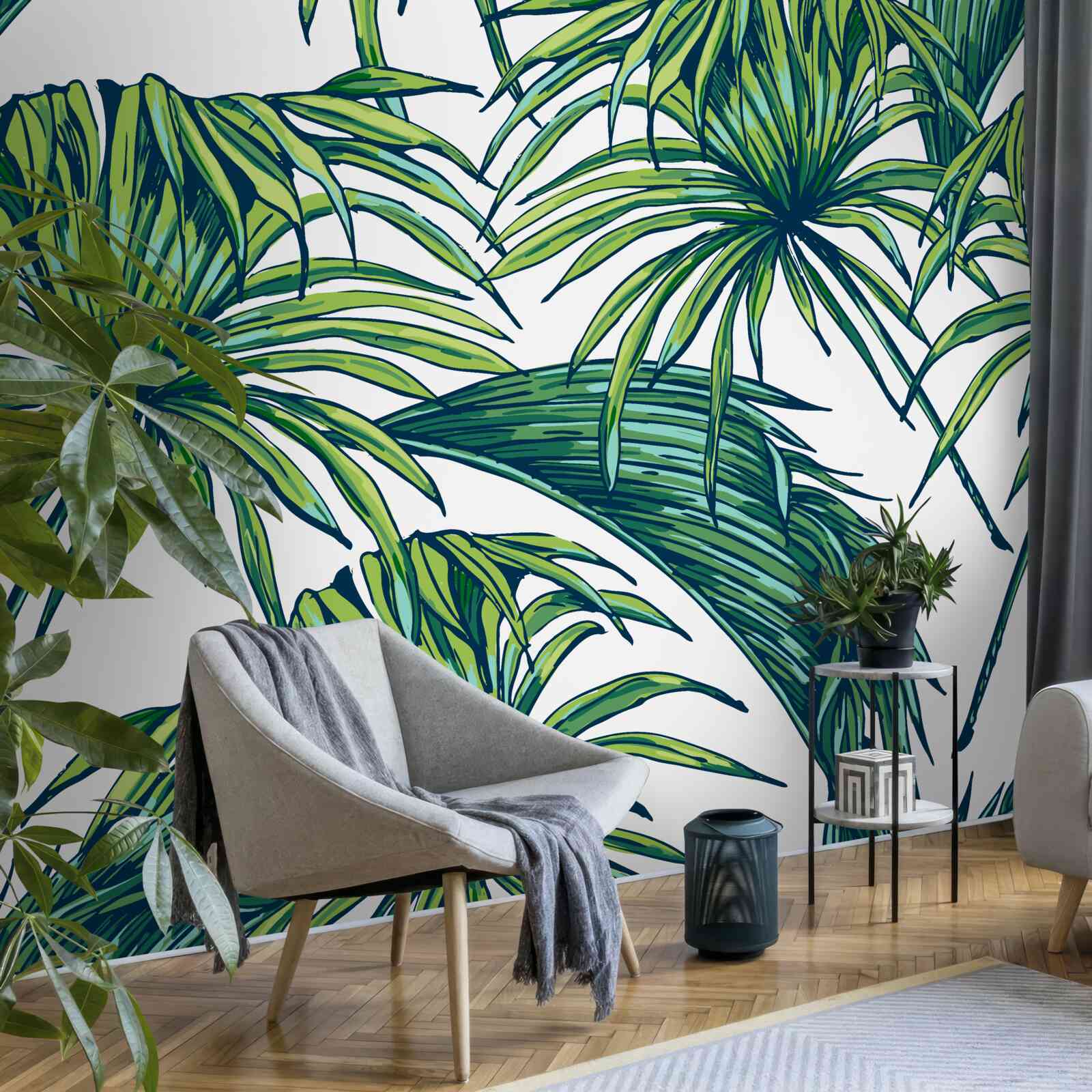 Фотошпалери зелені пальми на білосніжній поверхні