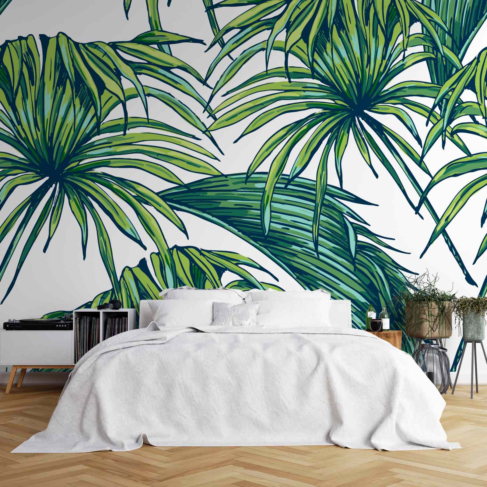 Фотошпалери зелені пальми на білосніжній поверхні