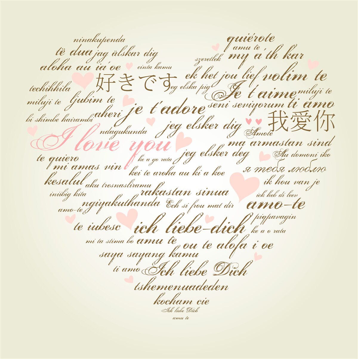 Фотошпалери серце складається з написів різними мовами