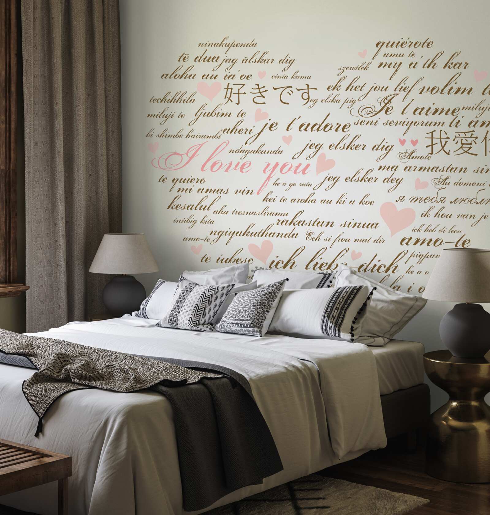 Фотошпалери серце складається з написів різними мовами