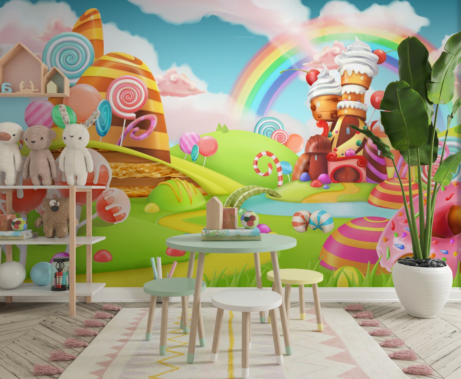 Фотошпалери солодке місто з цукерок і тістечок