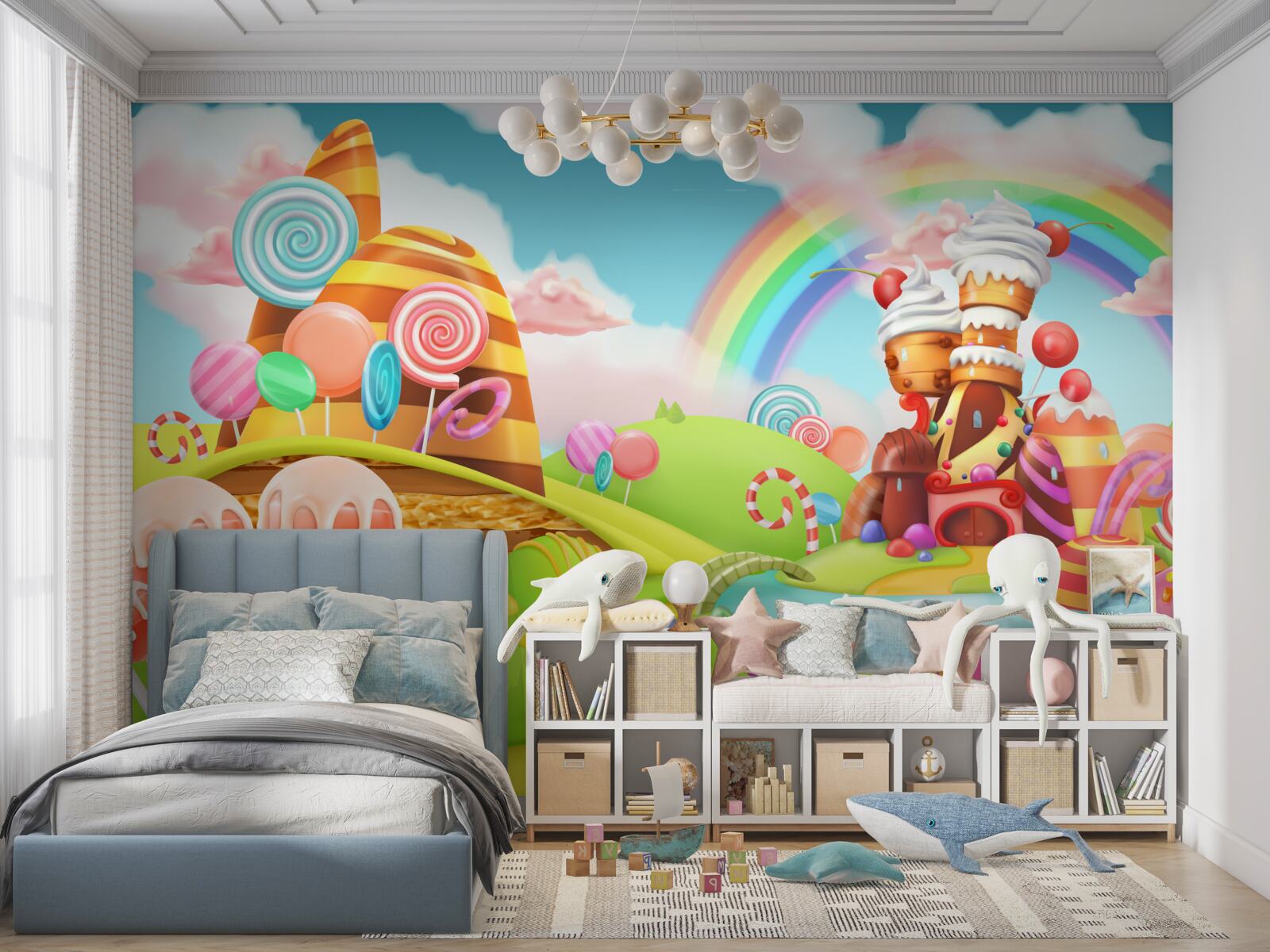 Фотошпалери солодке місто з цукерок і тістечок