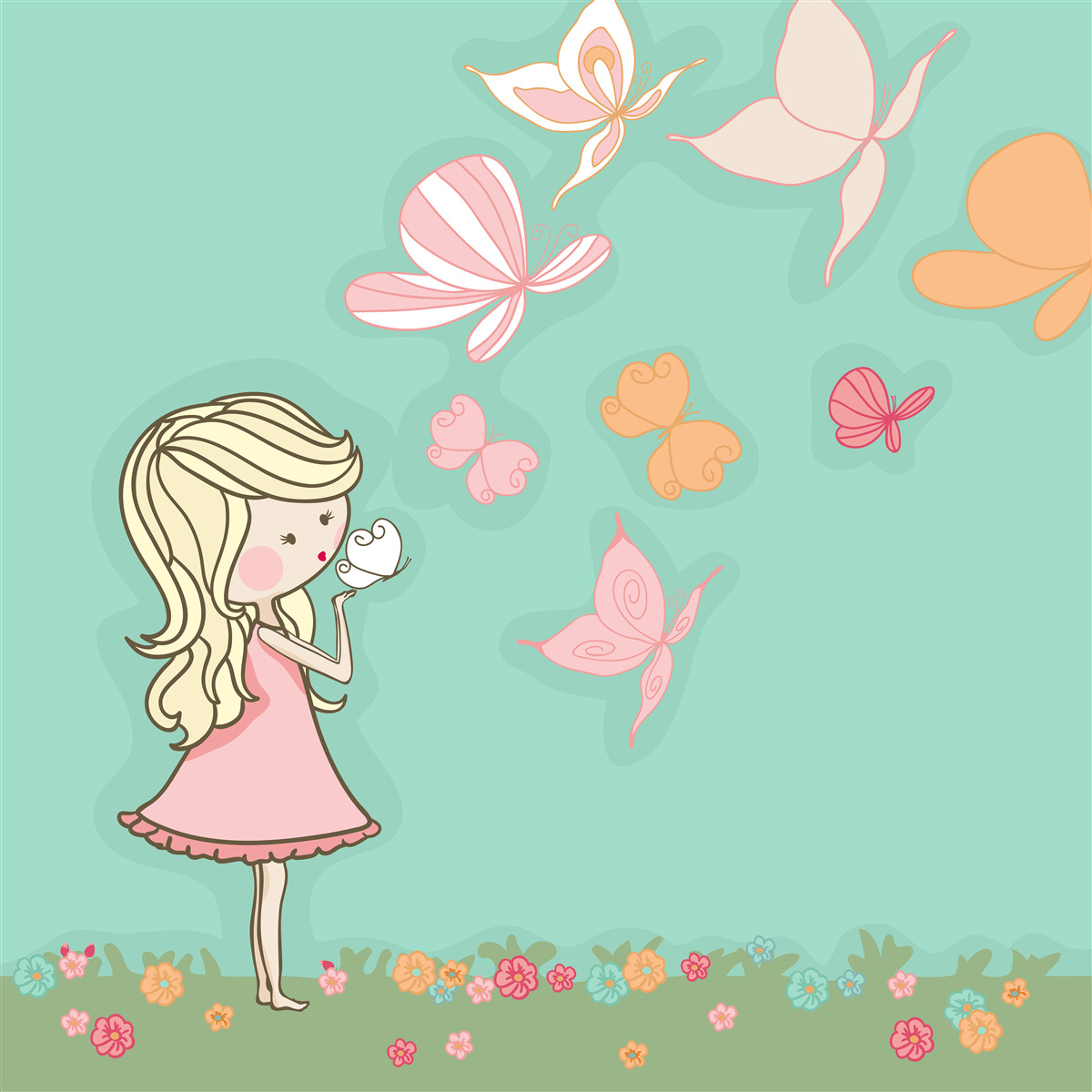 Фотошпалери дівчинка милується метеликами