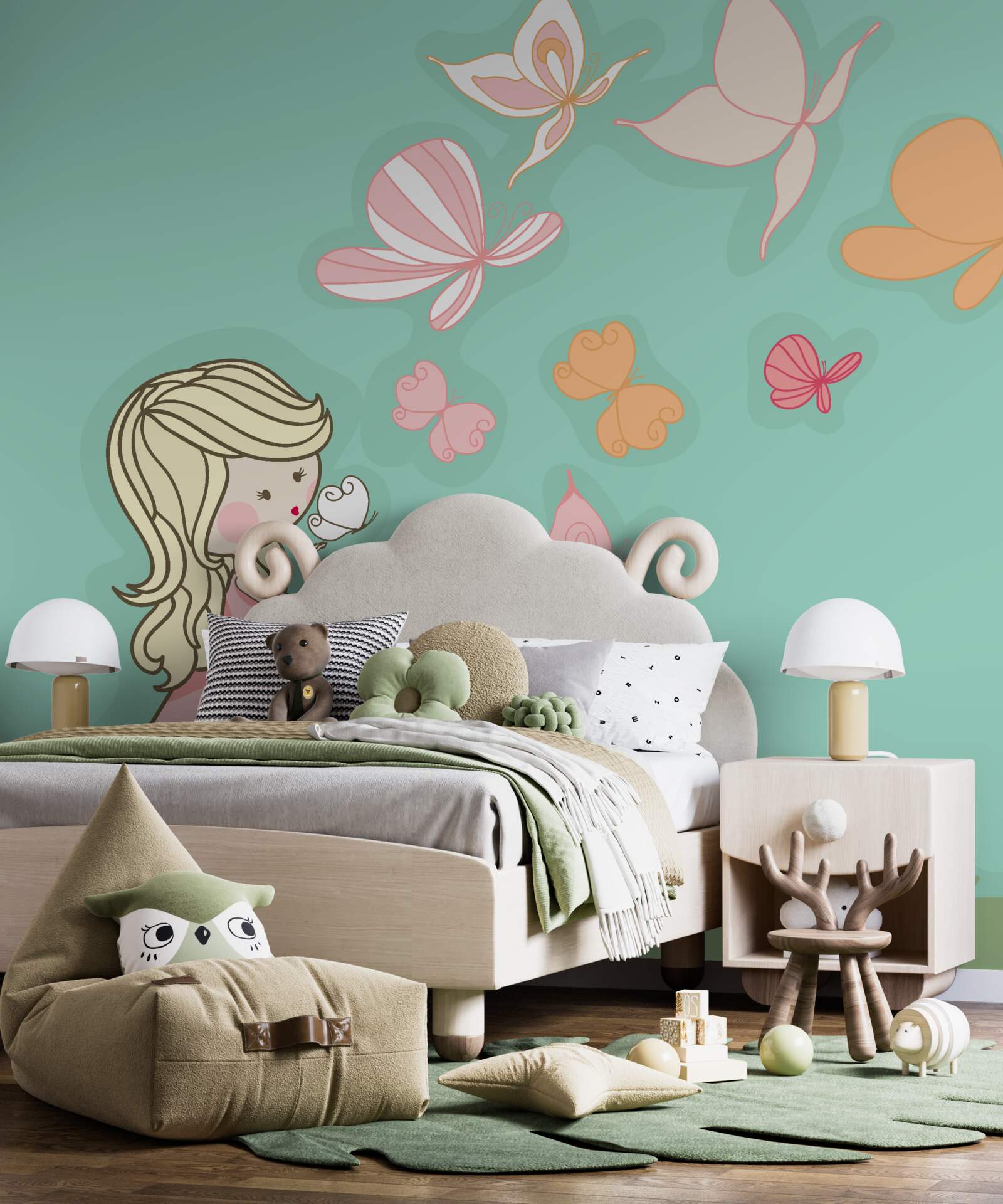 Фотошпалери дівчинка милується метеликами