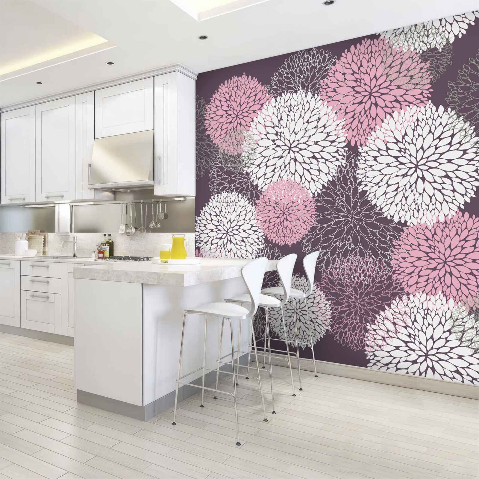 Фотошпалери бутони кульбаби мають біле, рожеве та сіре забарвлення