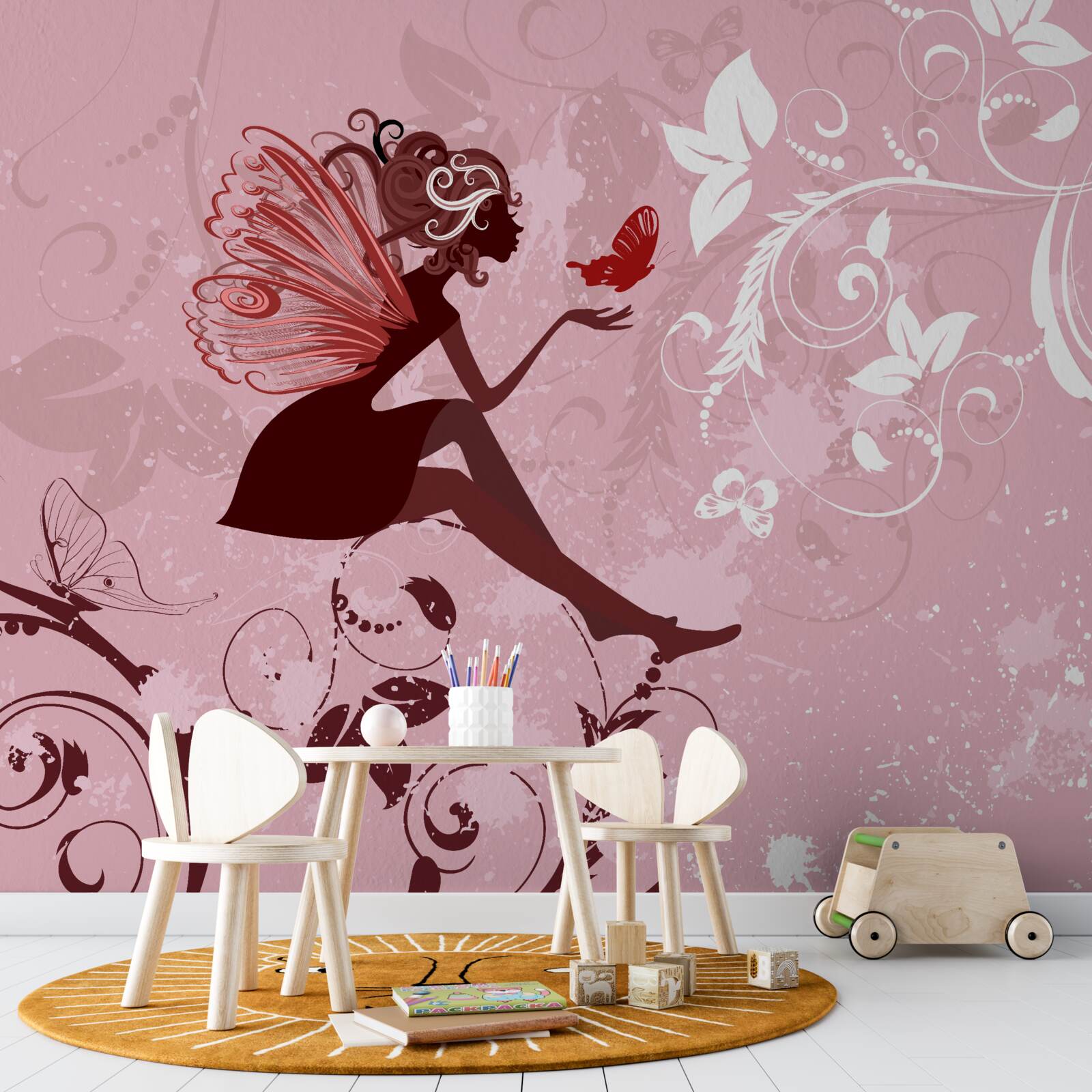 Фотошпалери дівчинка намагається зловити метелика