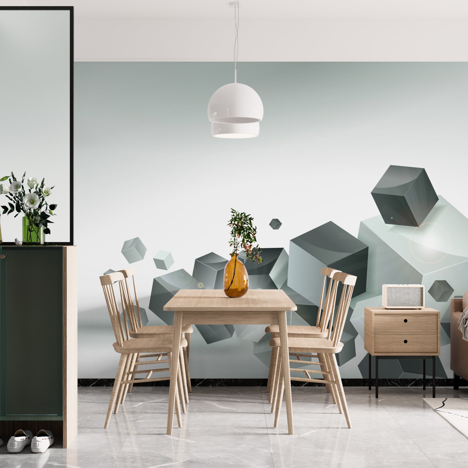 Фотошпалери кубики різної форми, що плавають у повітрі