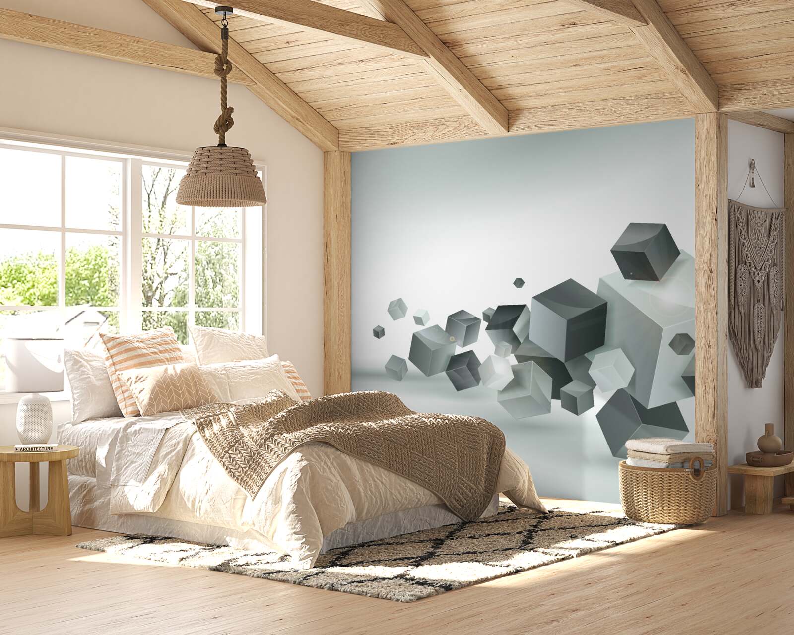 Фотошпалери кубики різної форми, що плавають у повітрі