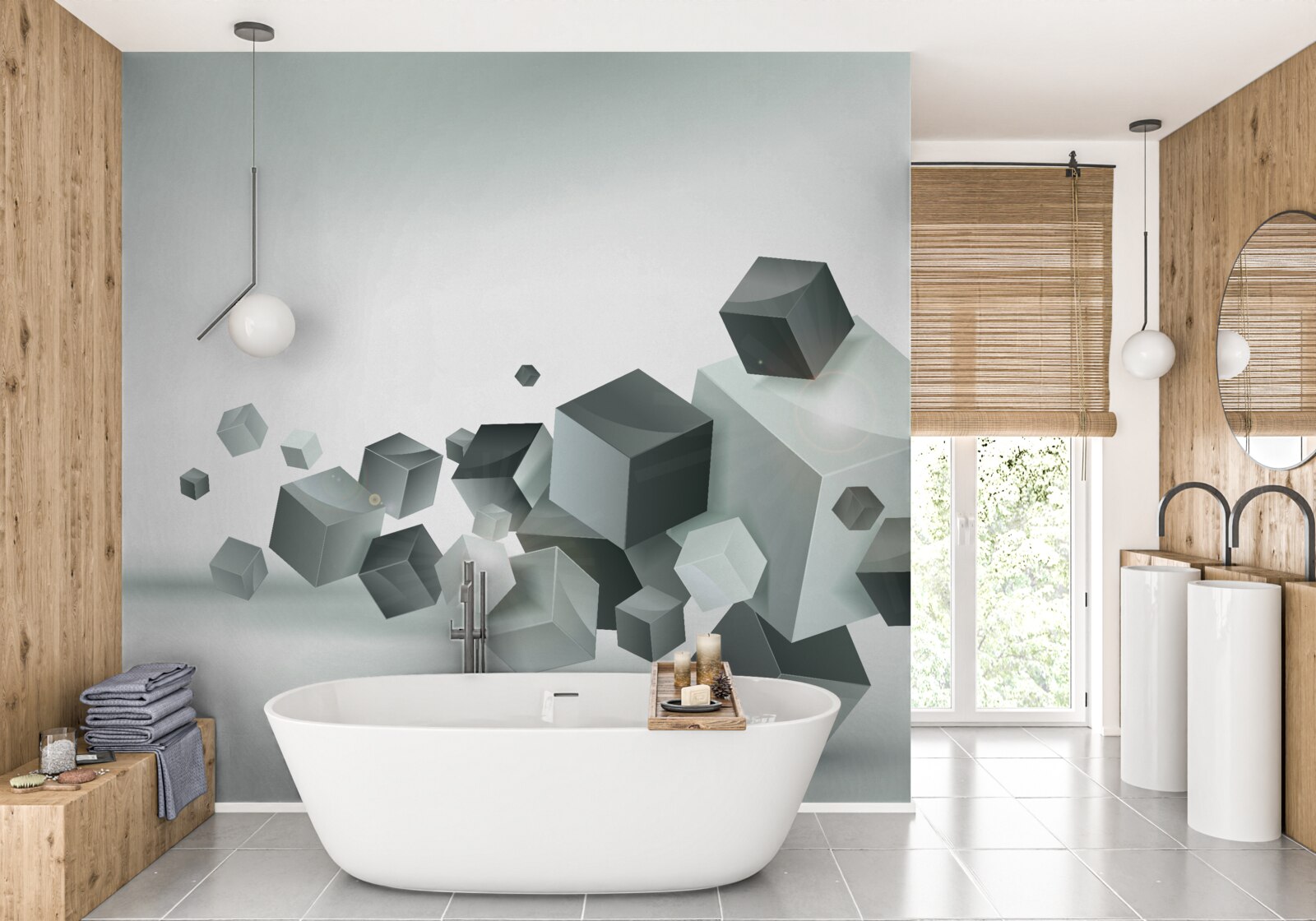 Фотошпалери кубики різної форми, що плавають у повітрі