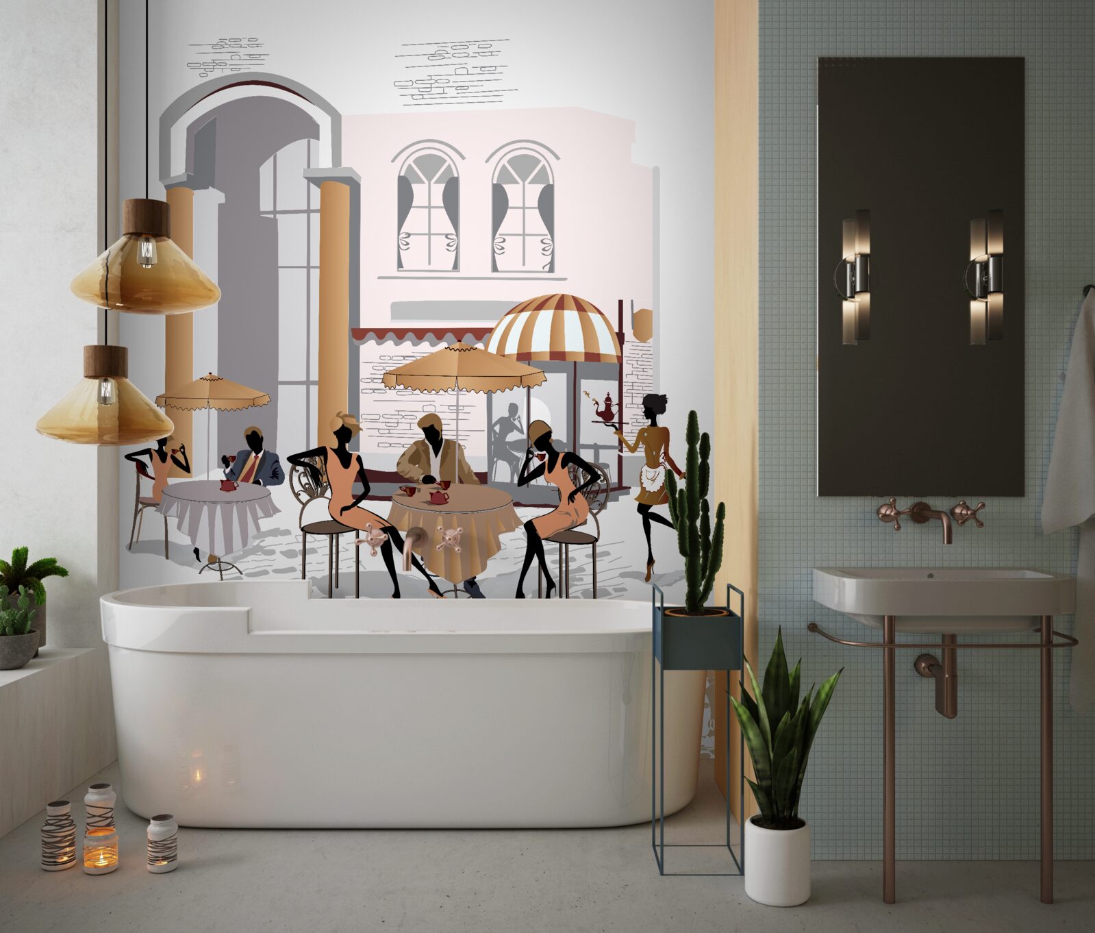 Фотошпалери фотографія кафе з гостями