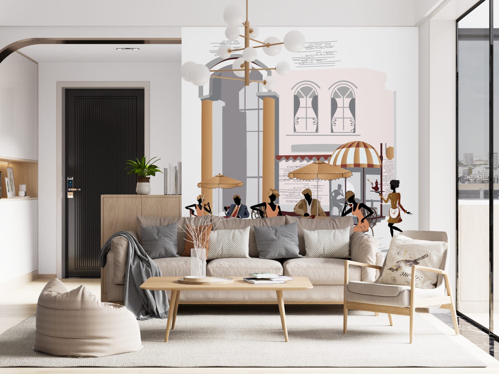 Фотошпалери фотографія кафе з гостями