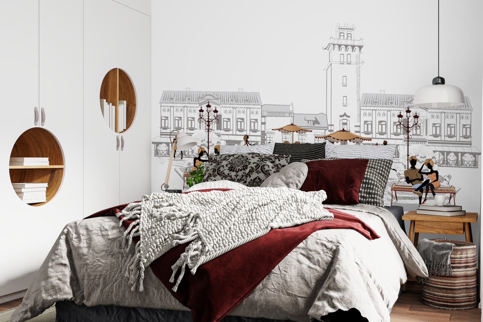 Фотошпалери люди в центрі міста, намальовані олівцем